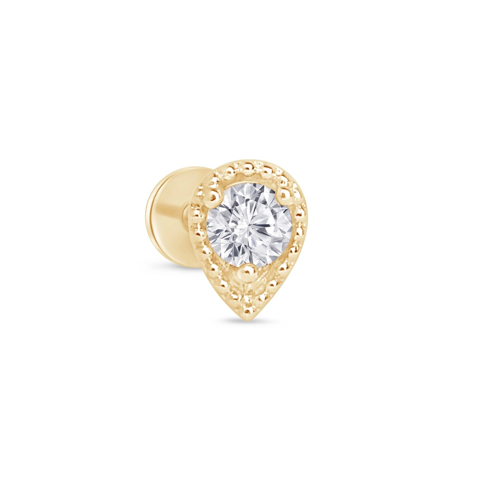 Yellow Gold Diamond Droplet Flat Back Earring