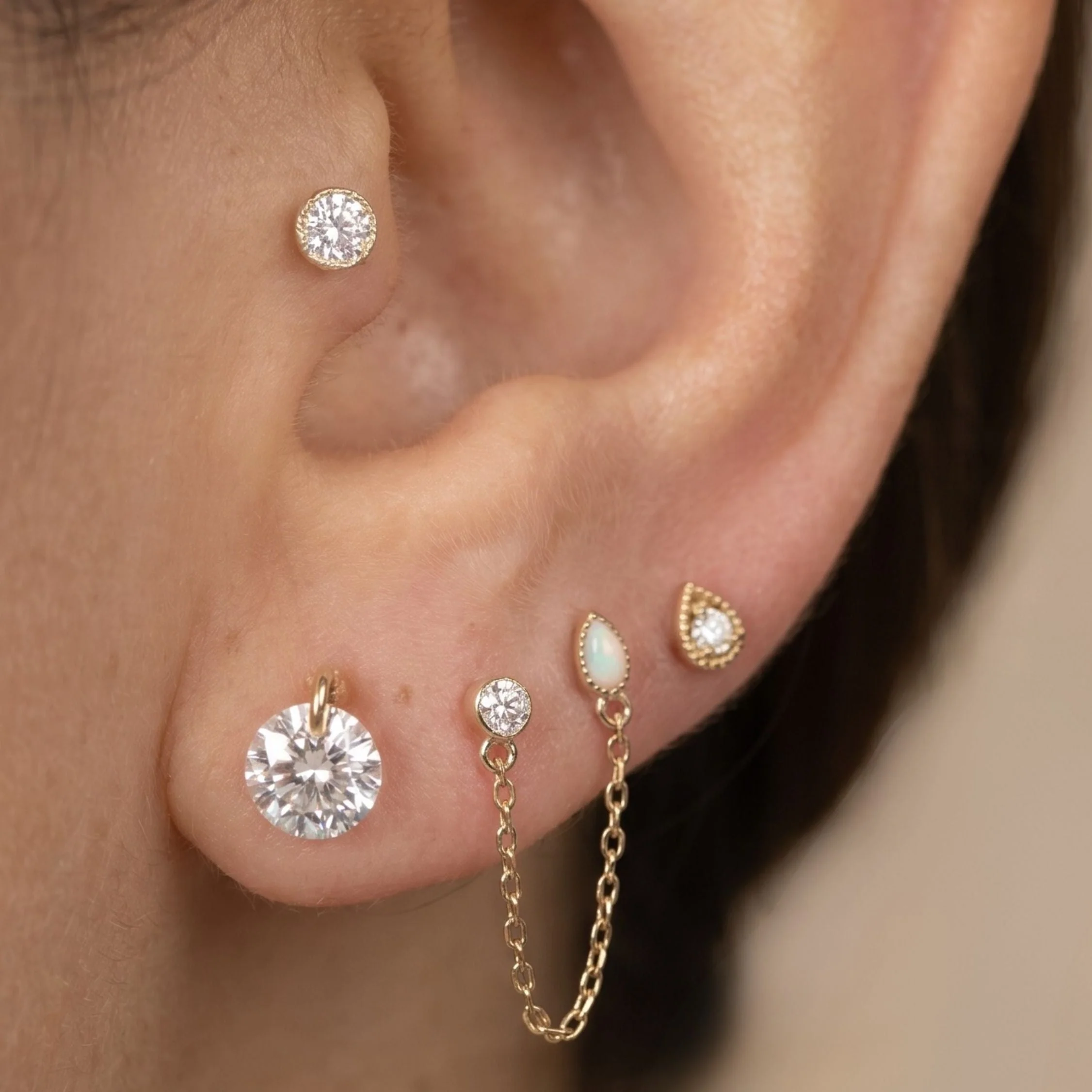 Yellow Gold Diamond Droplet Flat Back Earring - Image 2