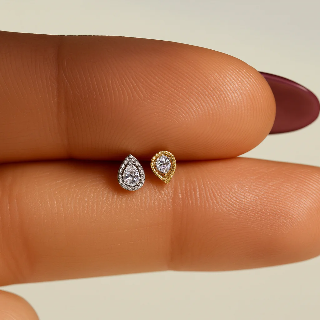 Yellow Gold Diamond Droplet Flat Back Earring - Image 3