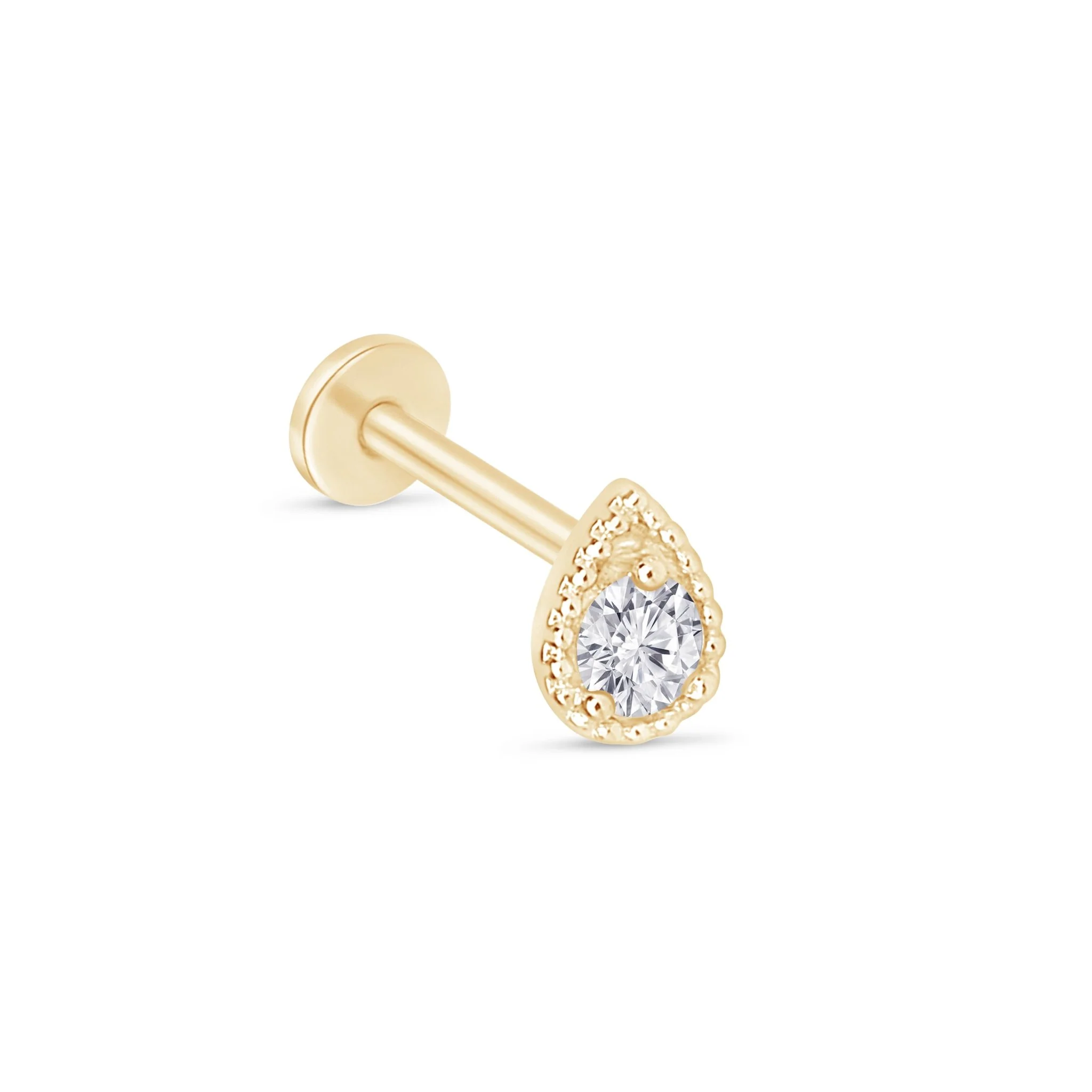 Yellow Gold Diamond Droplet Flat Back Earring - Image 5