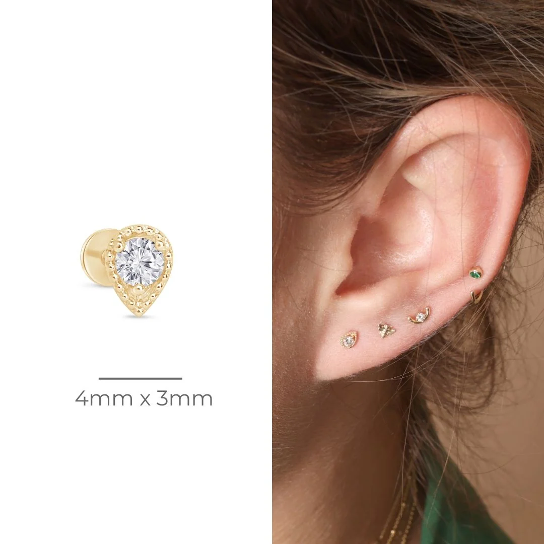 Yellow Gold Diamond Droplet Flat Back Earring - Image 7
