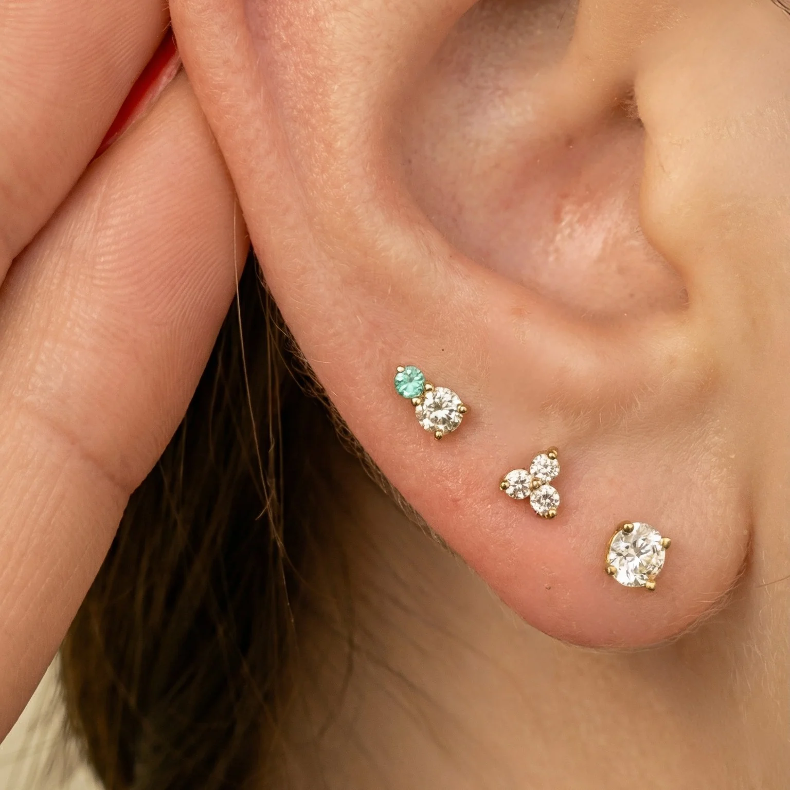 Yellow Gold Diamond Emerald Flat Back Earring - Image 3