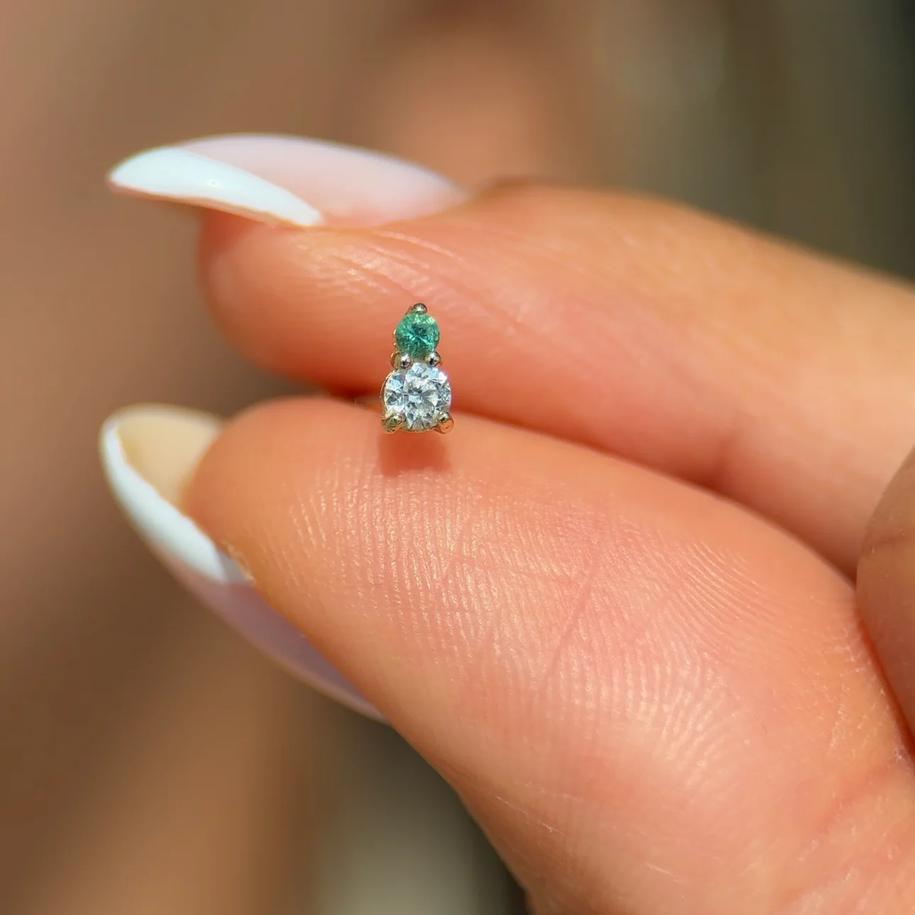 Yellow Gold Diamond Emerald Flat Back Earring - Image 4