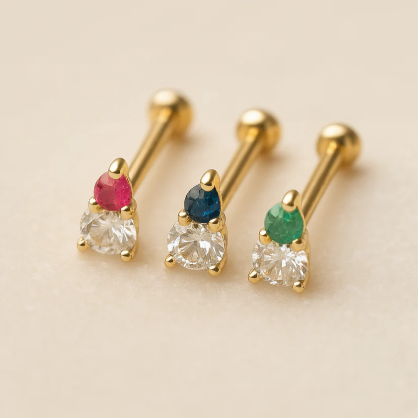 Yellow Gold Diamond Emerald Flat Back Earring - Image 5