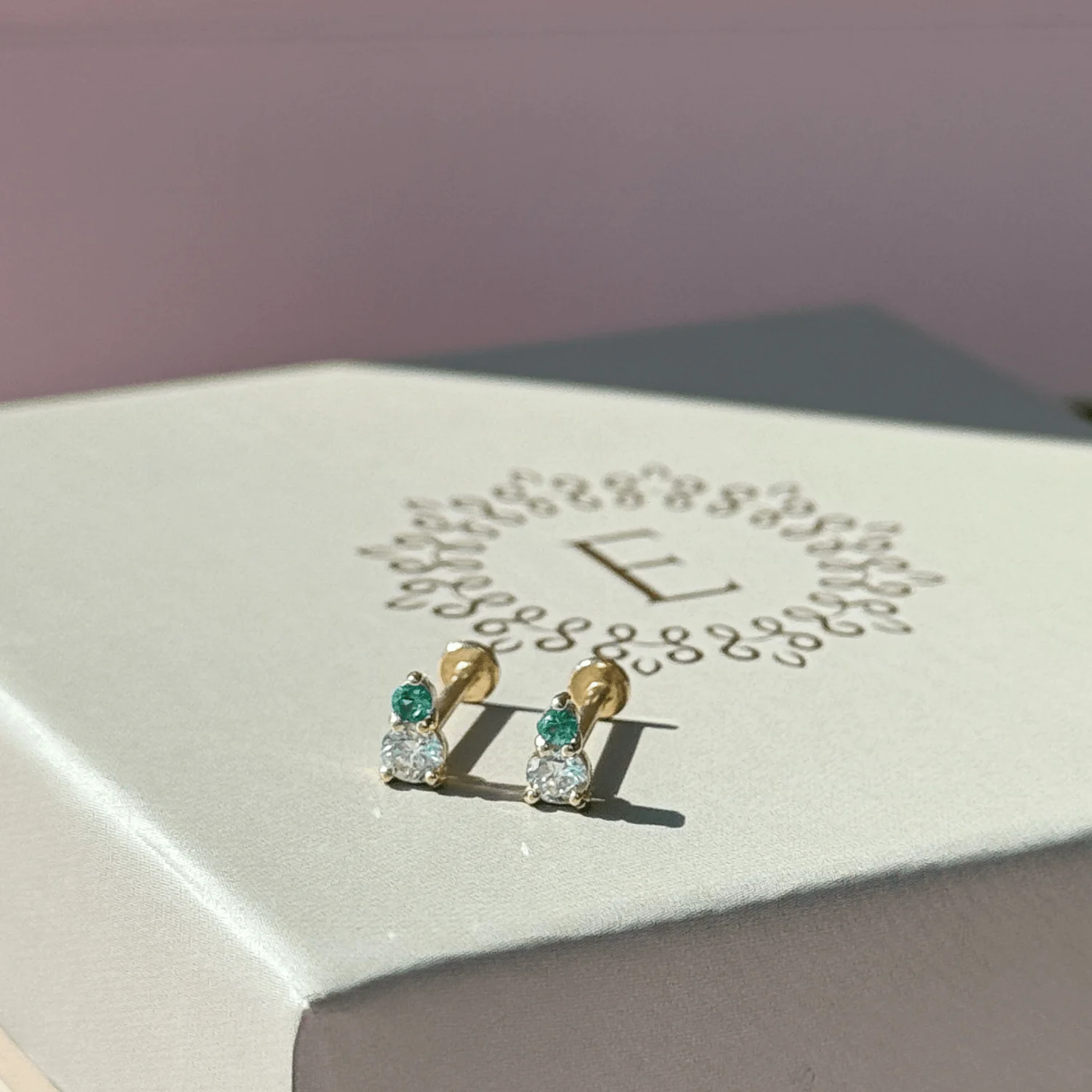 Yellow Gold Diamond Emerald Flat Back Earring - Image 7
