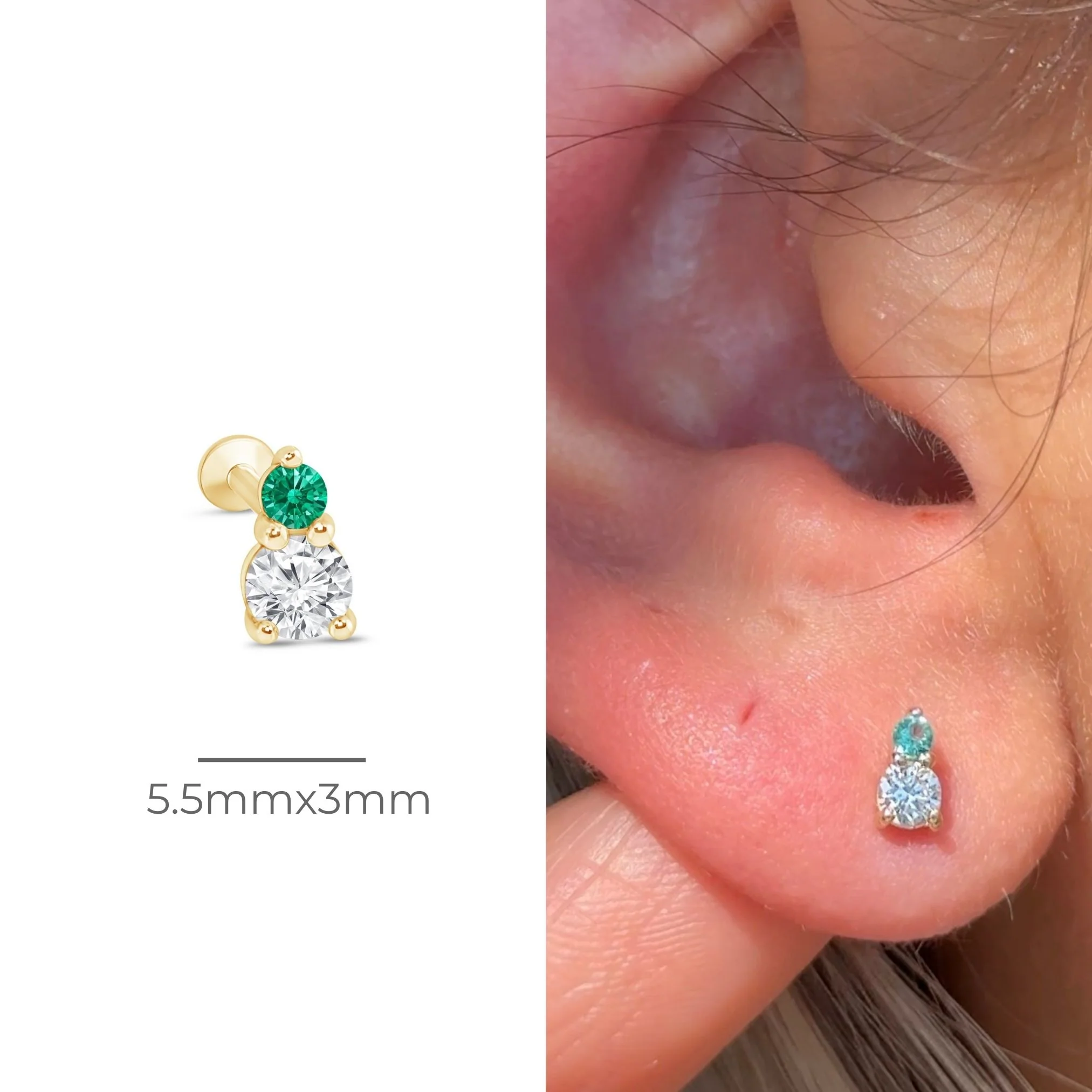 Yellow Gold Diamond Emerald Flat Back Earring - Image 8