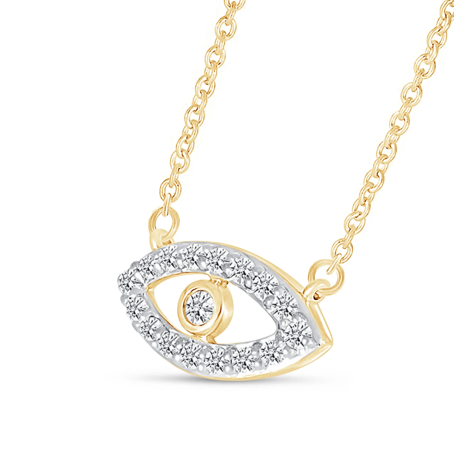 Yellow Gold Diamond Evil Eye Pendant Necklace - Image 2