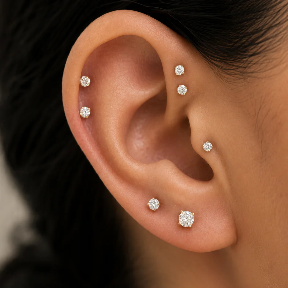 Rose Gold Diamond Threaded Flat Back Earring - Image 13