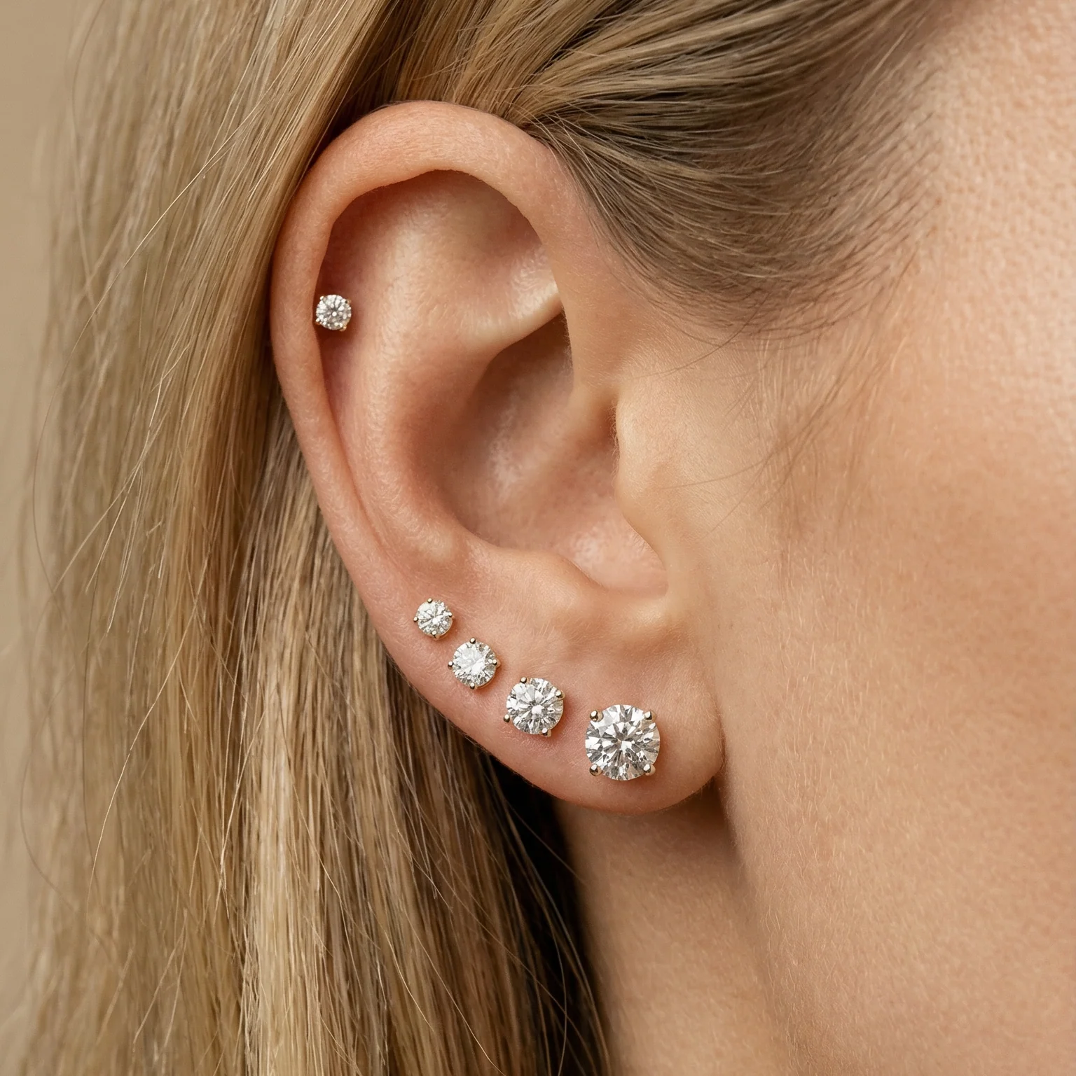 Rose Gold Diamond Threaded Flat Back Earring - Image 7
