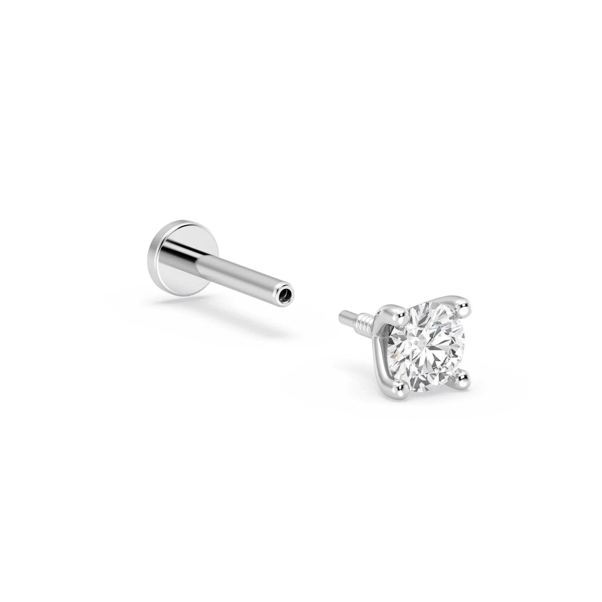 White Gold Diamond Threaded Flat Back Earring - Image 20