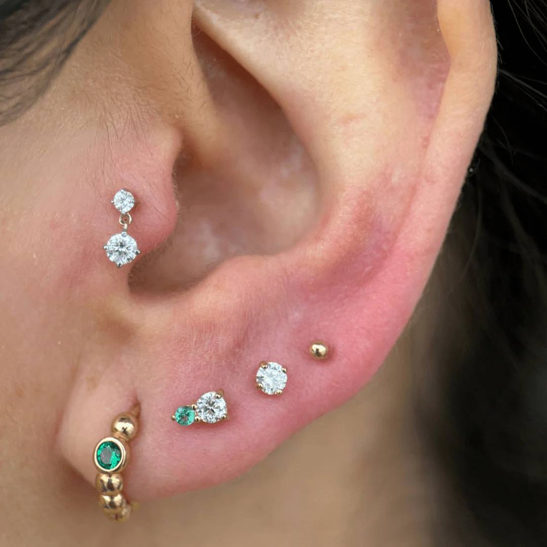 Yellow Gold Diamond Threaded Flat Back Stud Earring - Image 18
