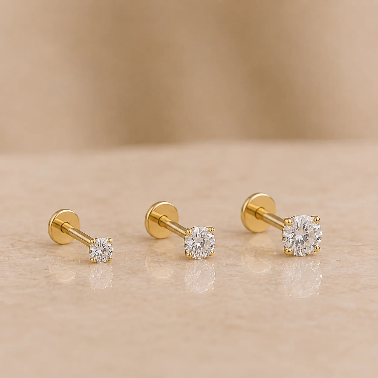 Yellow Gold Diamond Threaded Flat Back Stud Earring - Image 3
