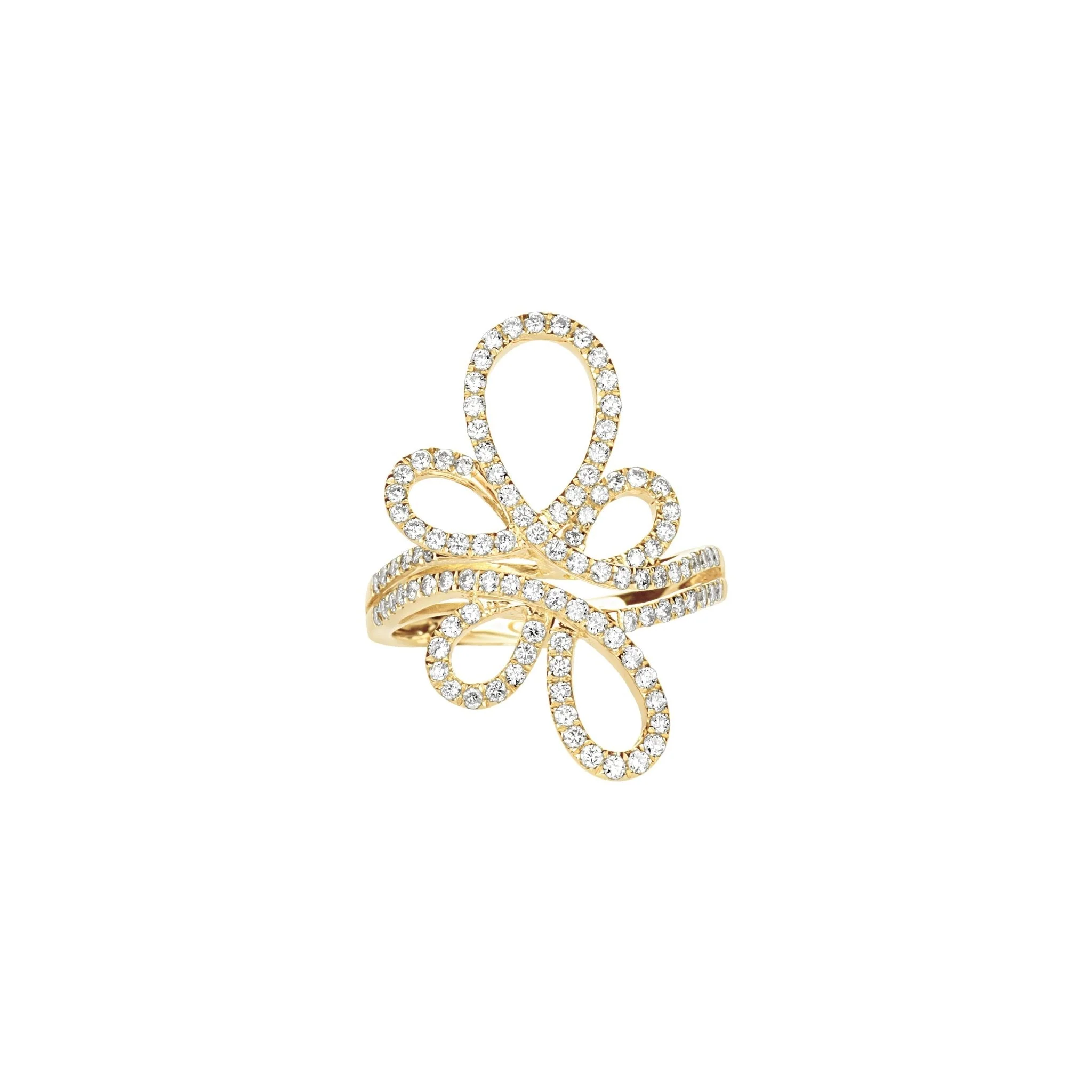 Abstract Diamond Flower Cocktail Ring in Solid 14k Yellow Gold