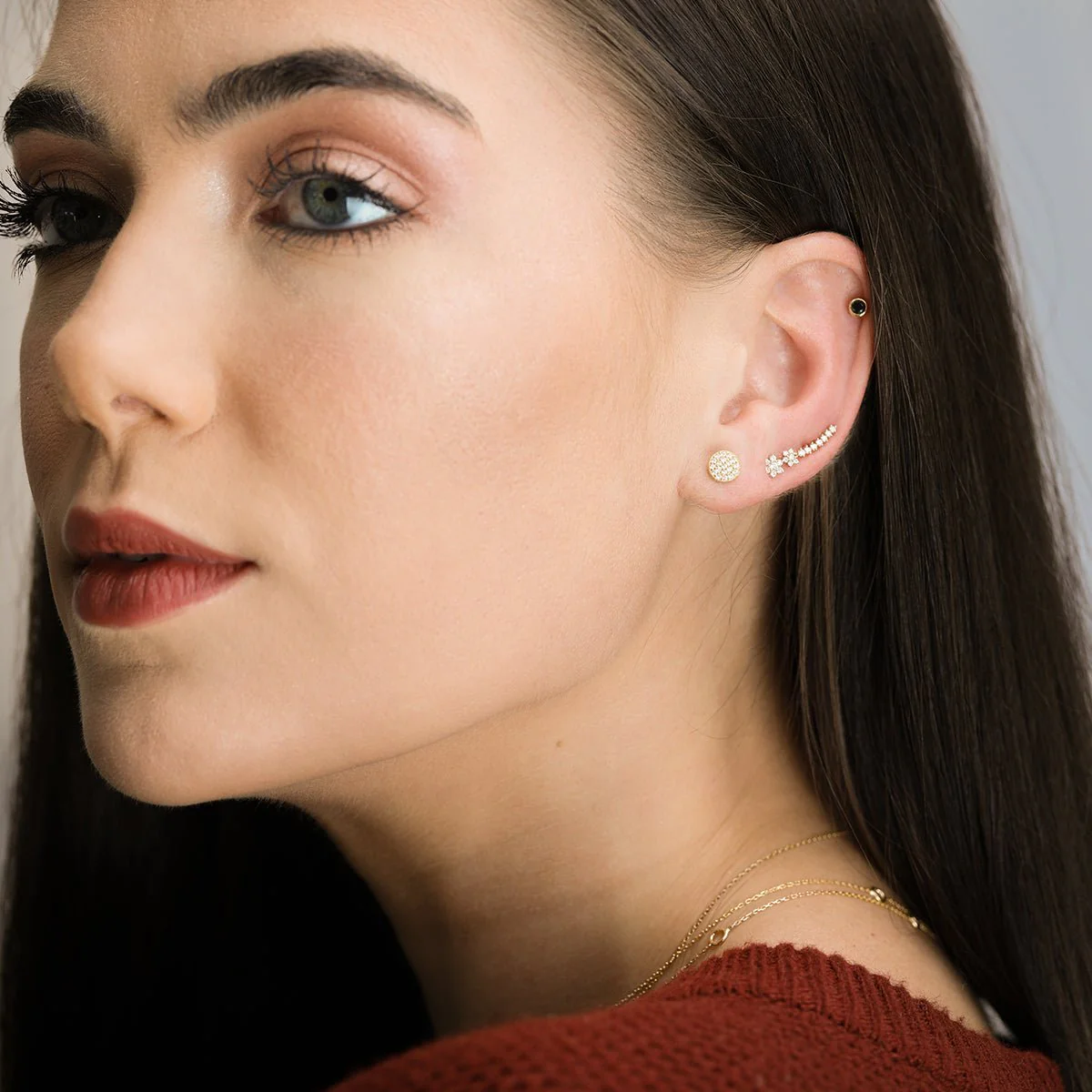 Yellow Gold Diamond Flower Ear Climber - Image 2
