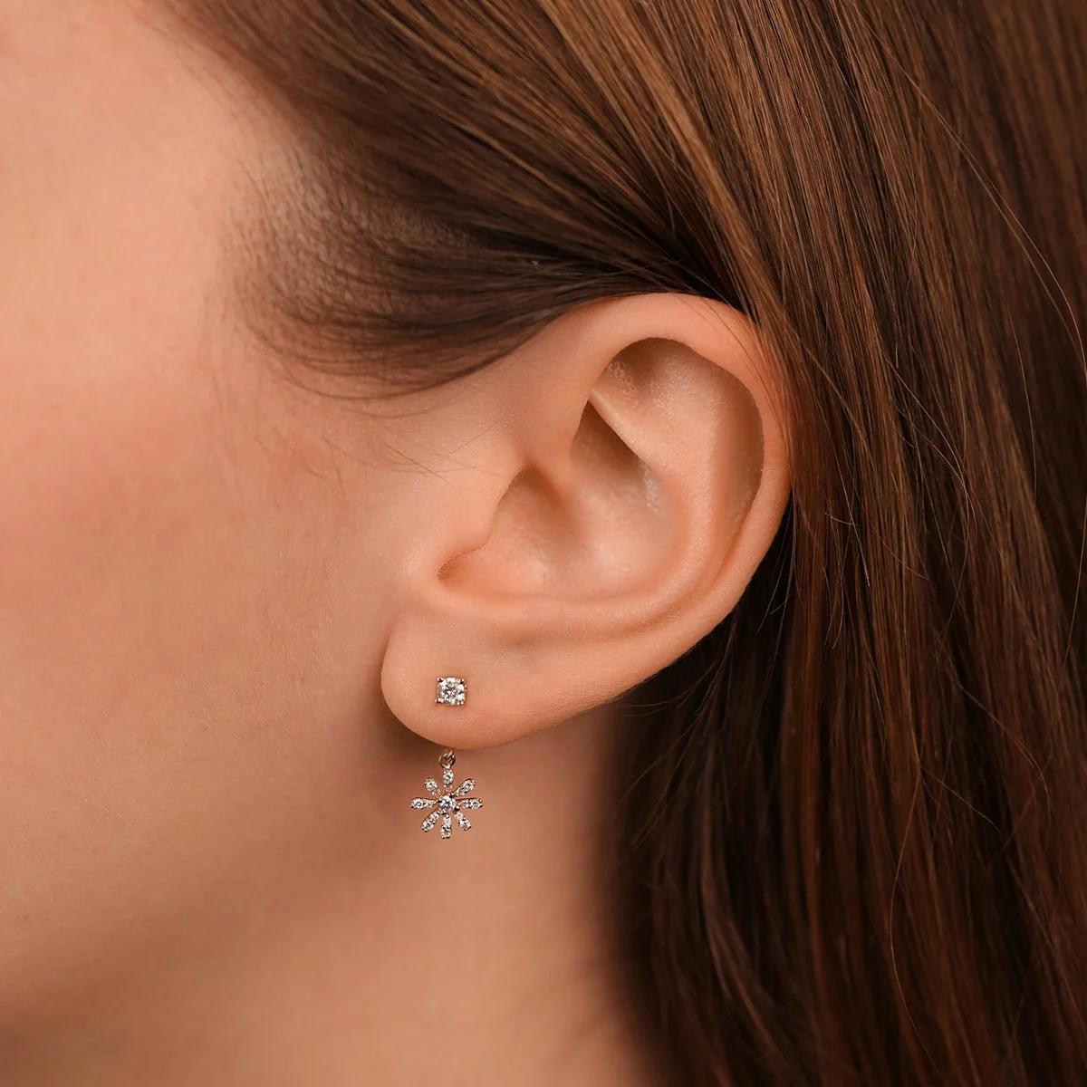 Rose Gold Diamond Flower Ear Jacket Stud - Image 2