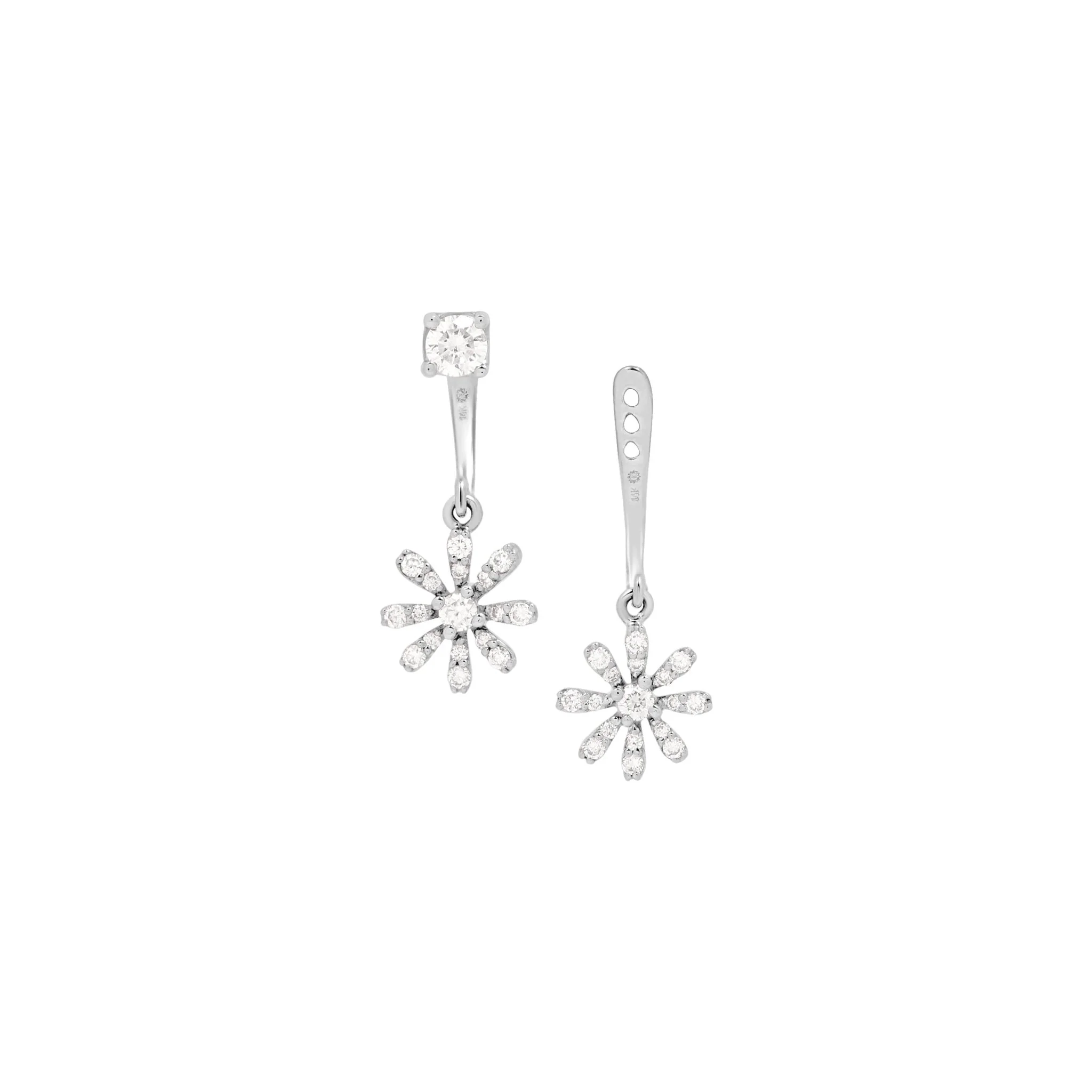White Gold Diamond Flower Ear Jacket Stud