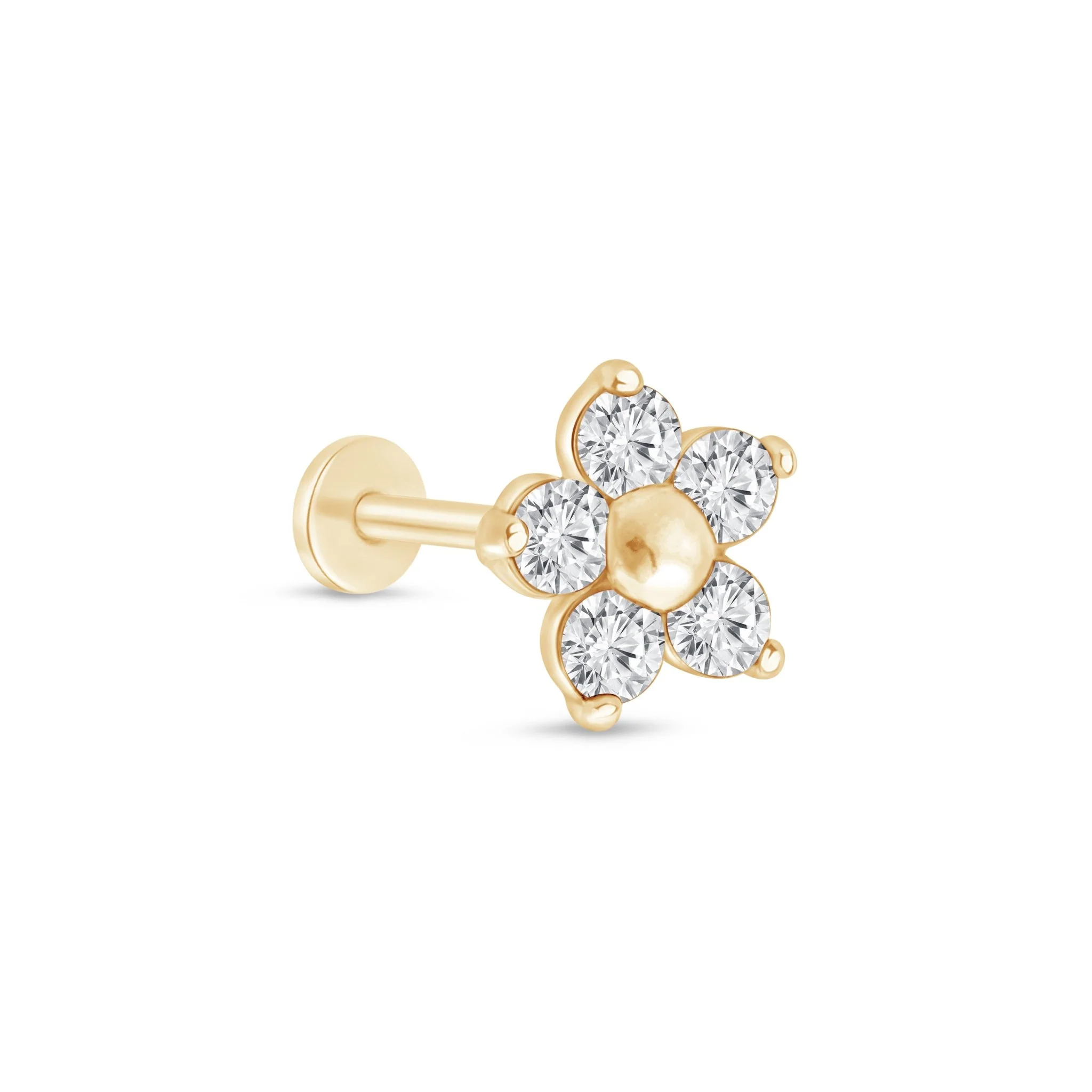 Yellow Gold Diamond Flower Flat Back Stud Earring - Image 14