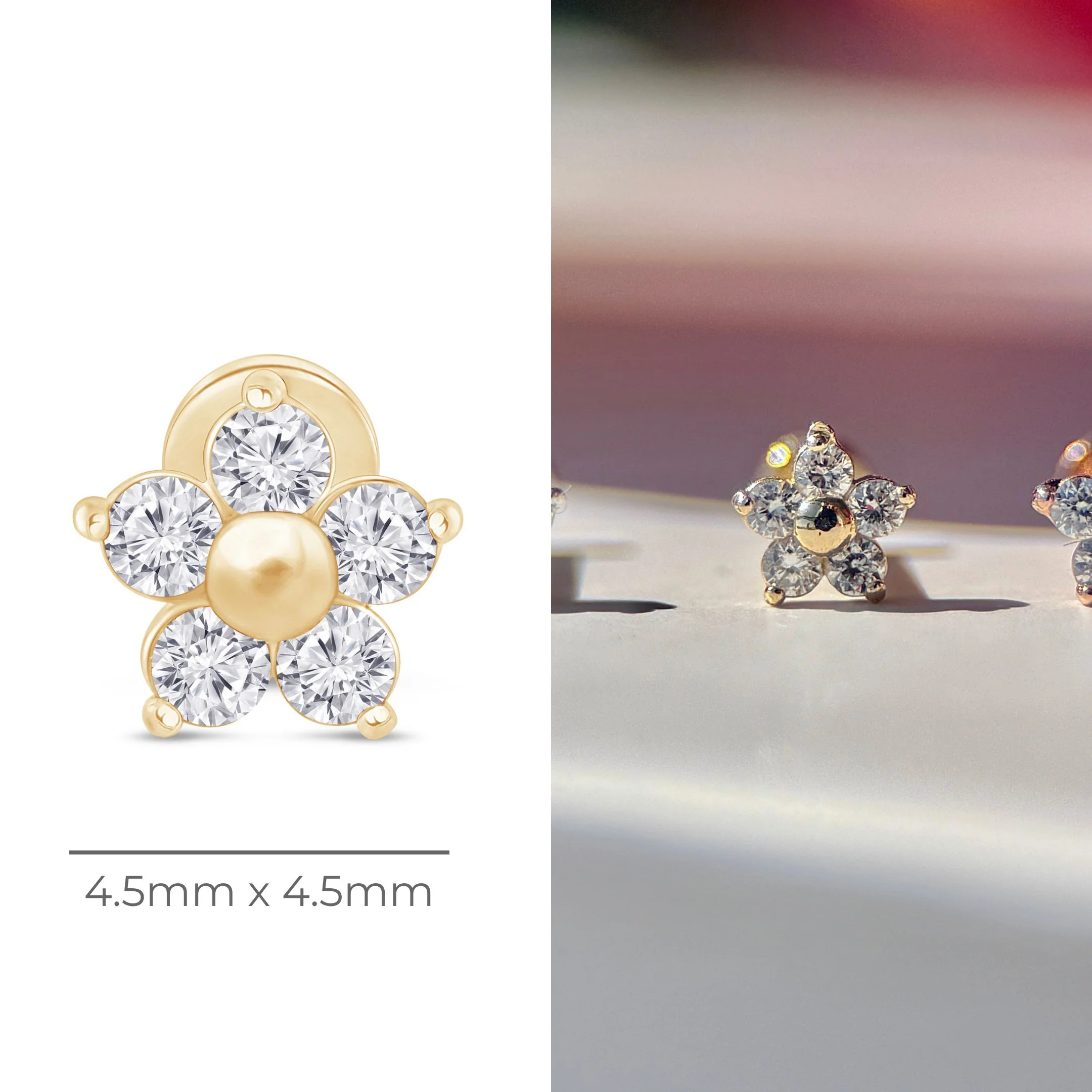 Yellow Gold Diamond Flower Flat Back Stud Earring - Image 16