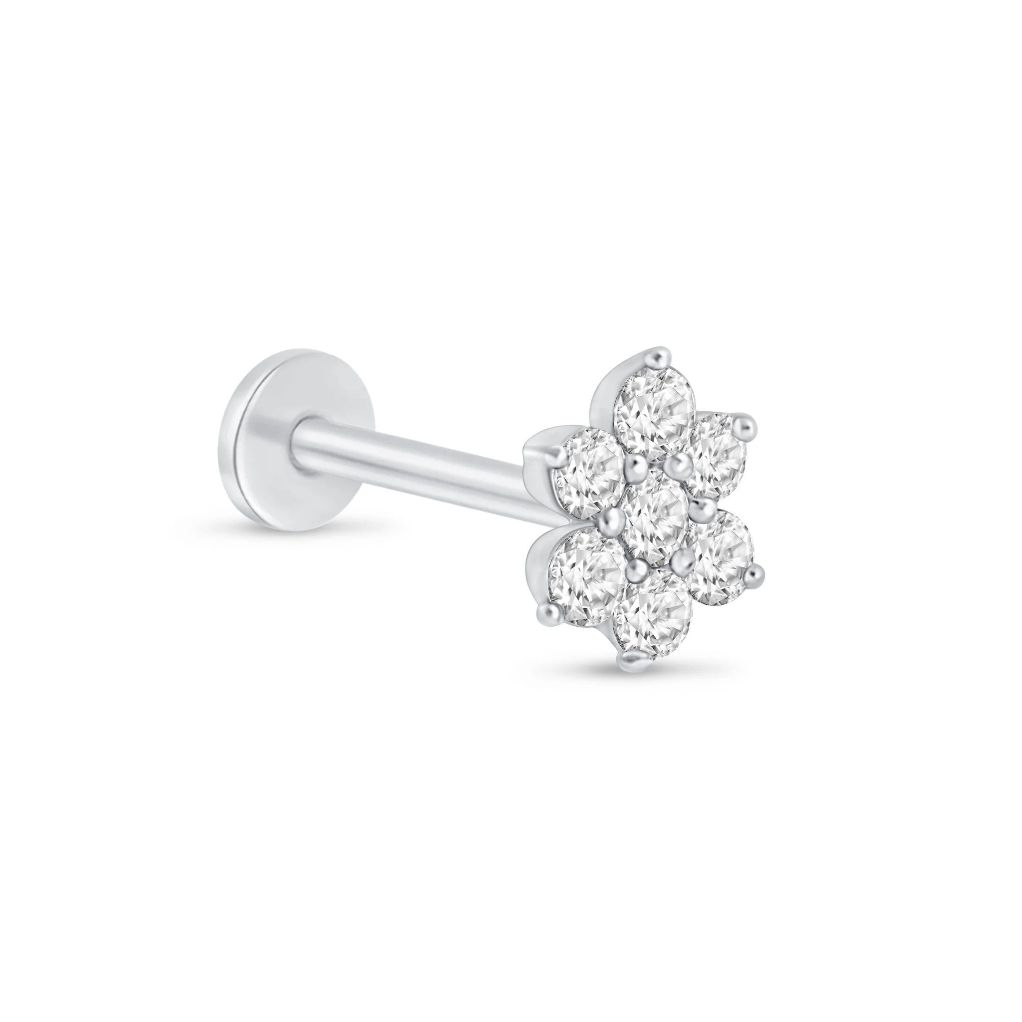 White Gold Seven Diamond Flower Flat Back Earring - Image 11