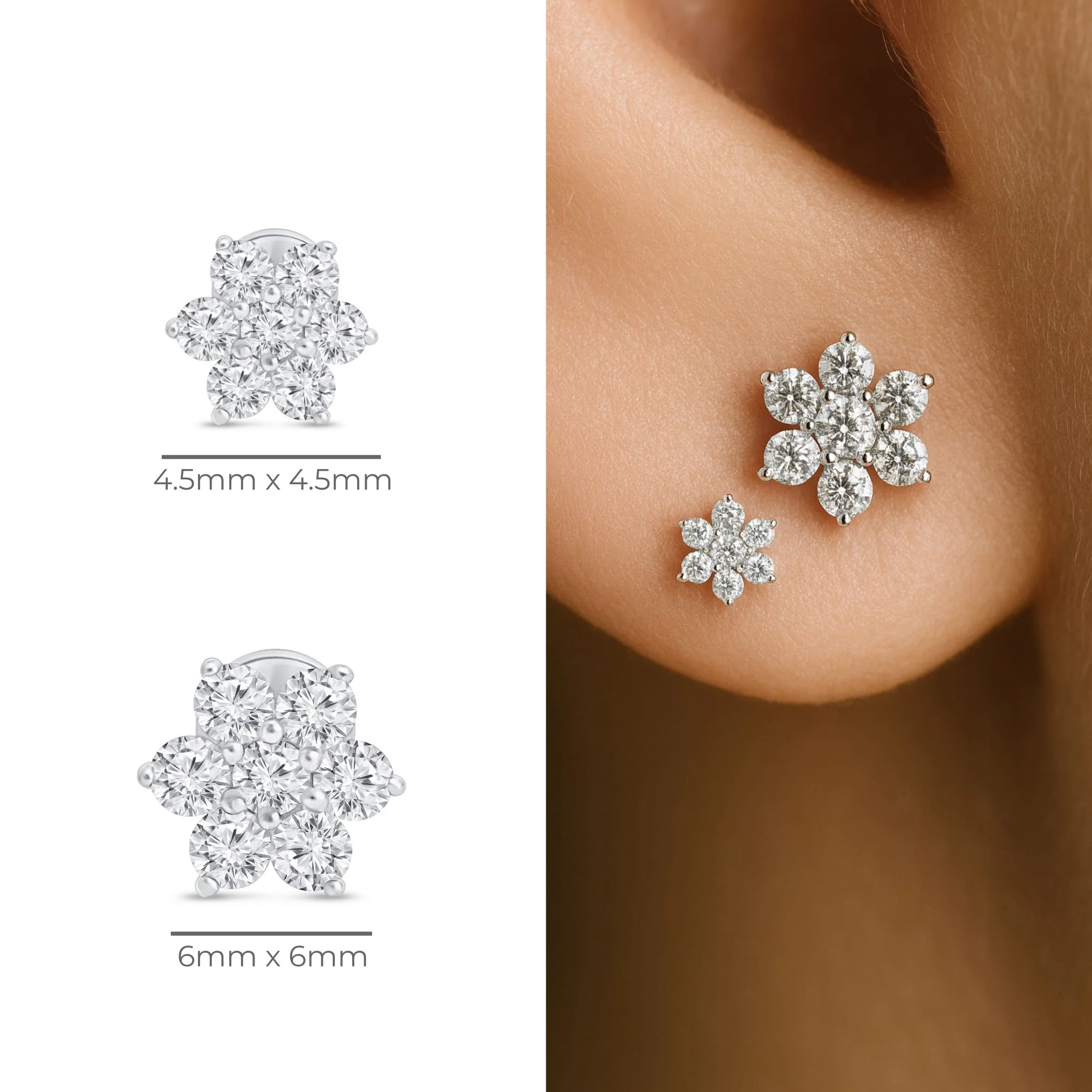 White Gold Seven Diamond Flower Flat Back Earring - Image 12