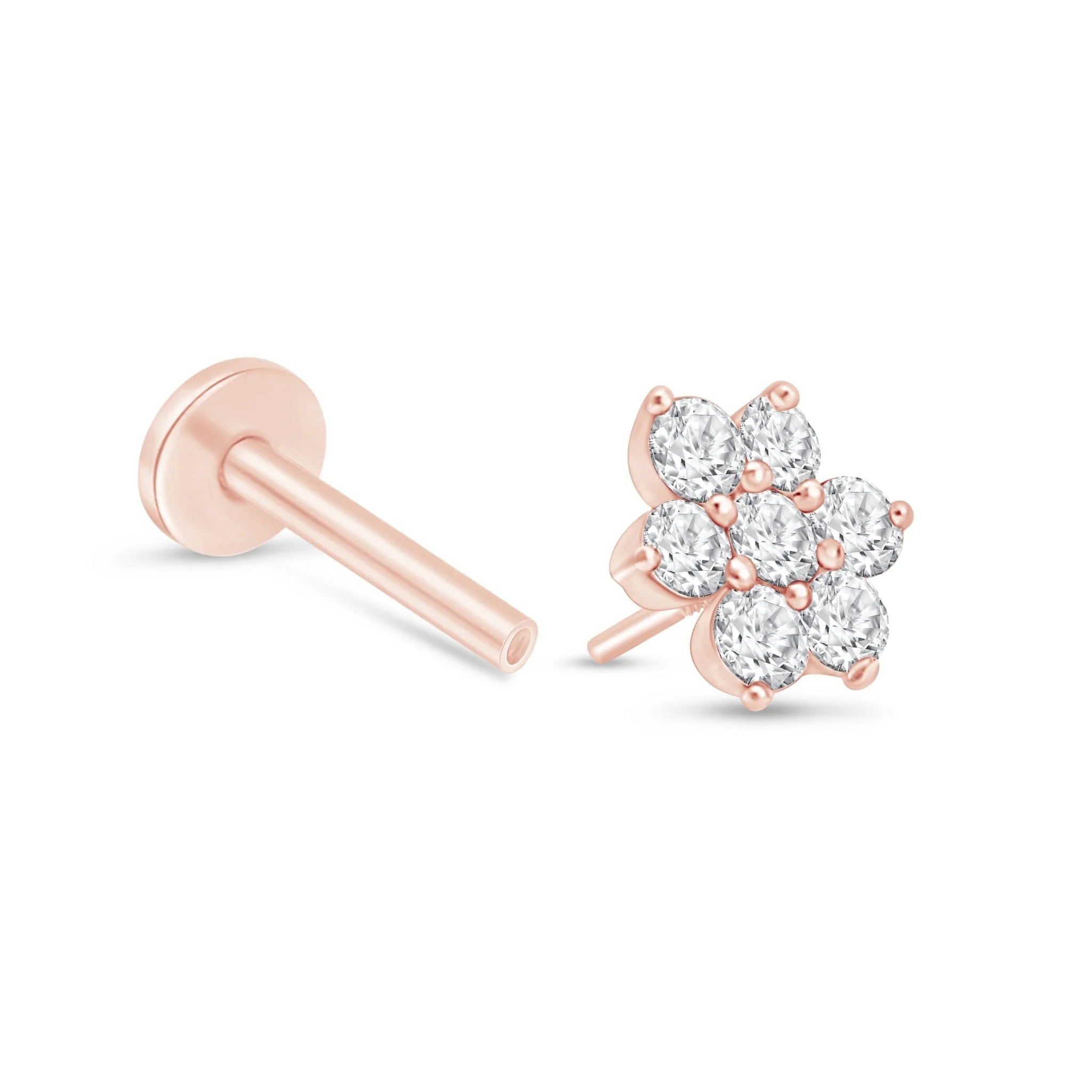 Rose Gold Seven Diamond Flower Flat Back Earring - Image 10