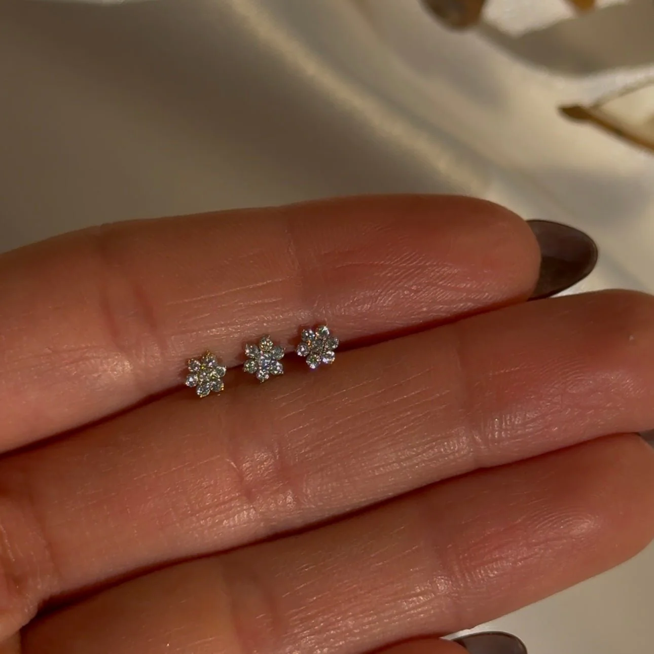 Rose Gold Seven Diamond Flower Flat Back Earring - Image 7