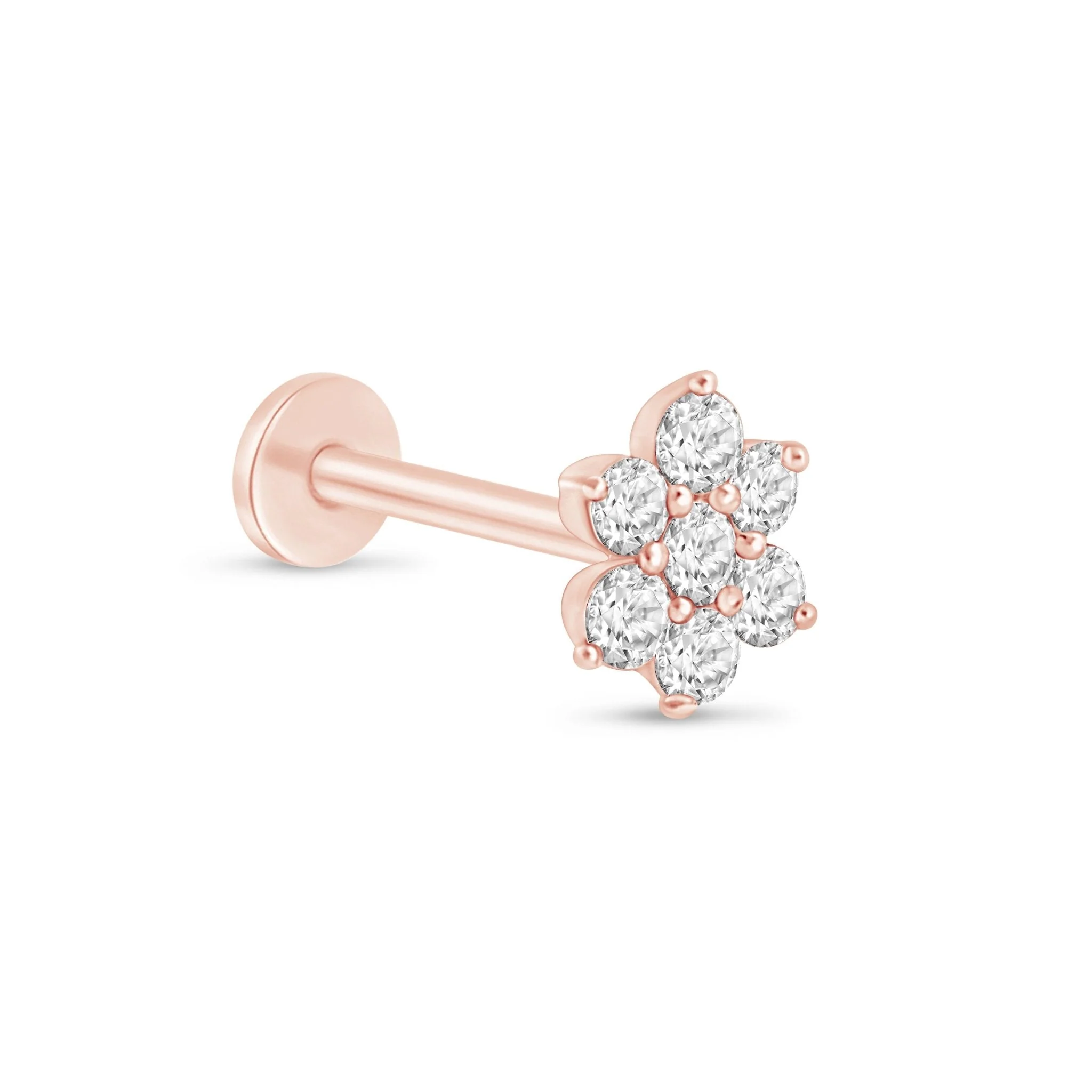 Rose Gold Seven Diamond Flower Flat Back Earring - Image 9