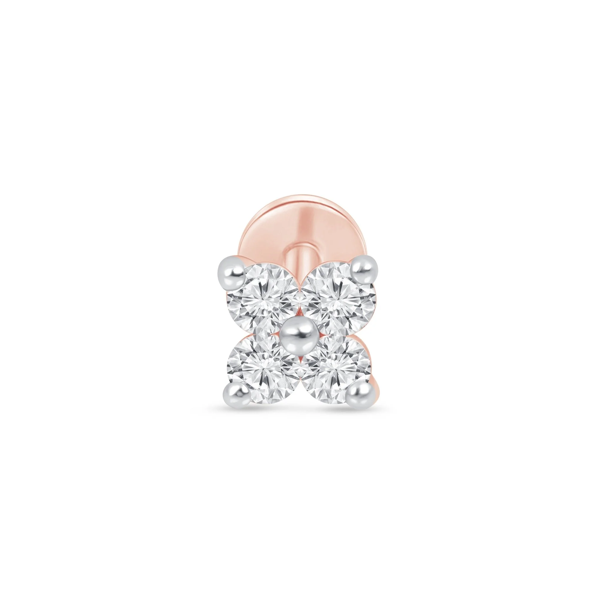 Rose Gold Diamond Four Petal Flower Flat Back Earring