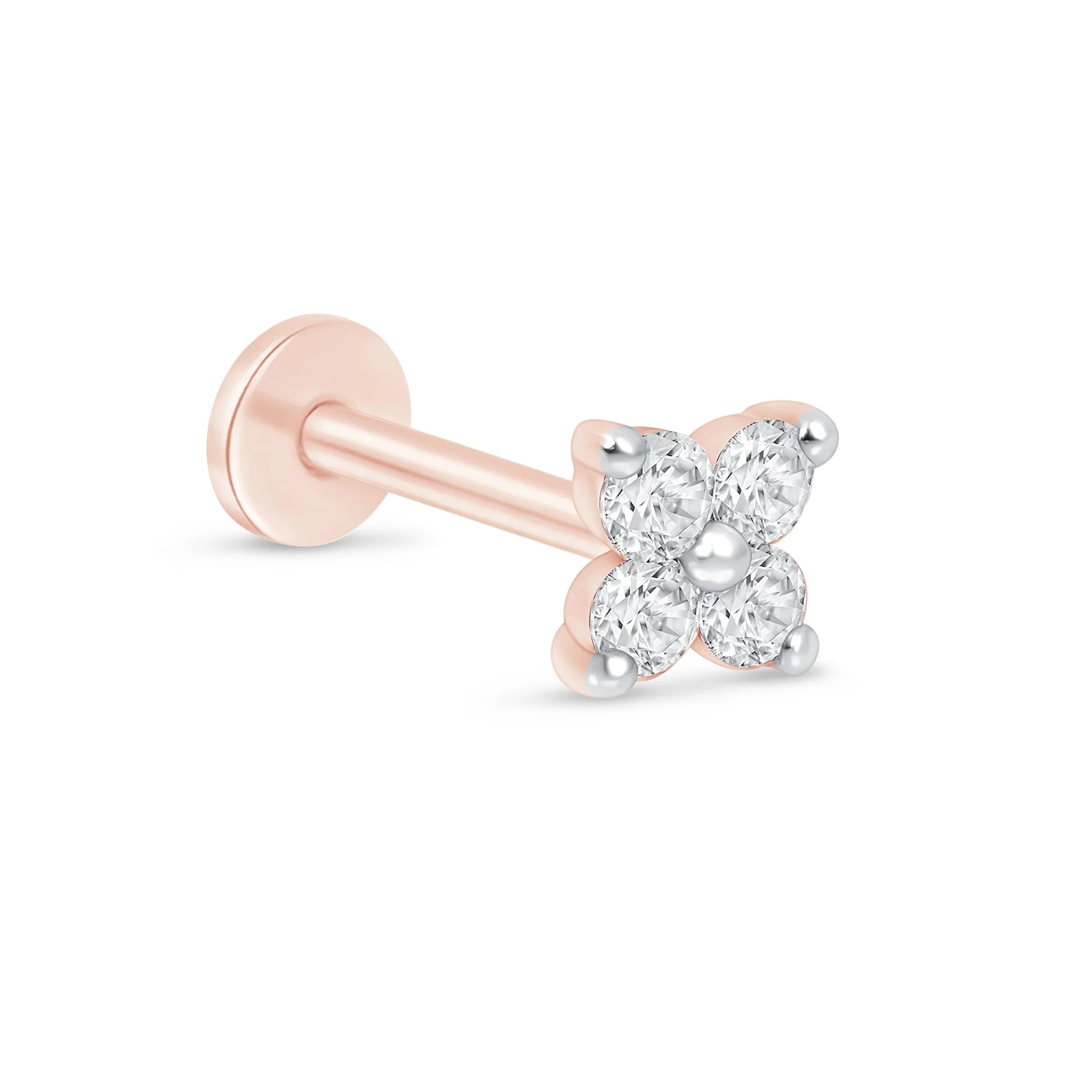 Rose Gold Diamond Four Petal Flower Flat Back Earring - Image 4