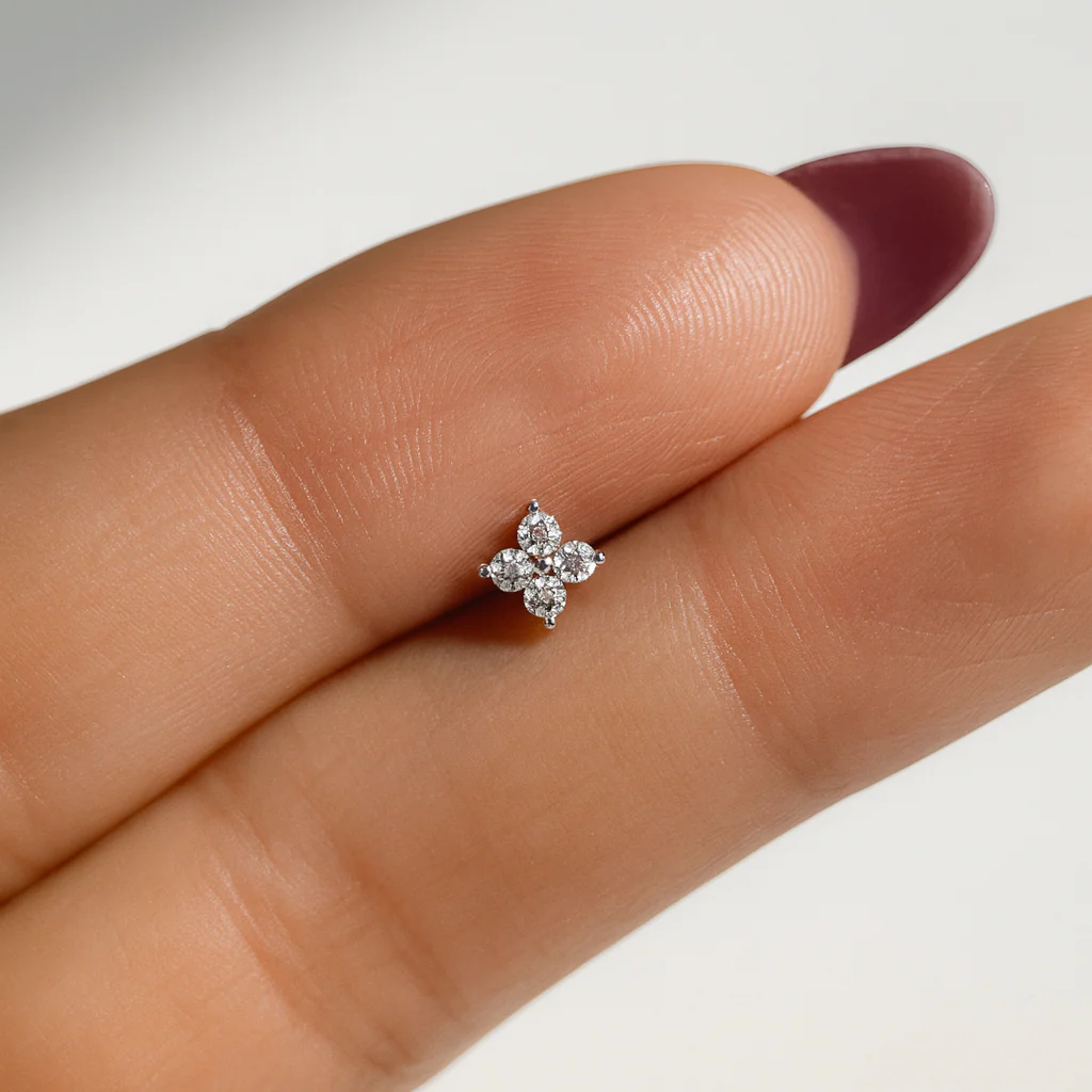 Yellow Gold Diamond Petal Flower Flat Back Earring - Image 6