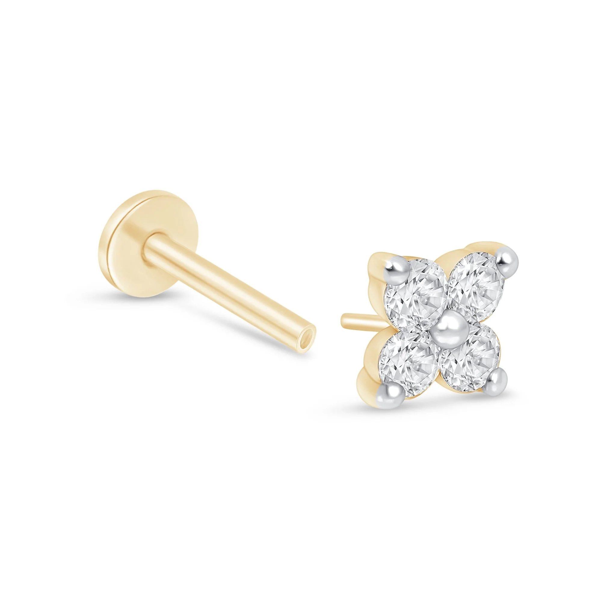 Yellow Gold Diamond Petal Flower Flat Back Earring - Image 8