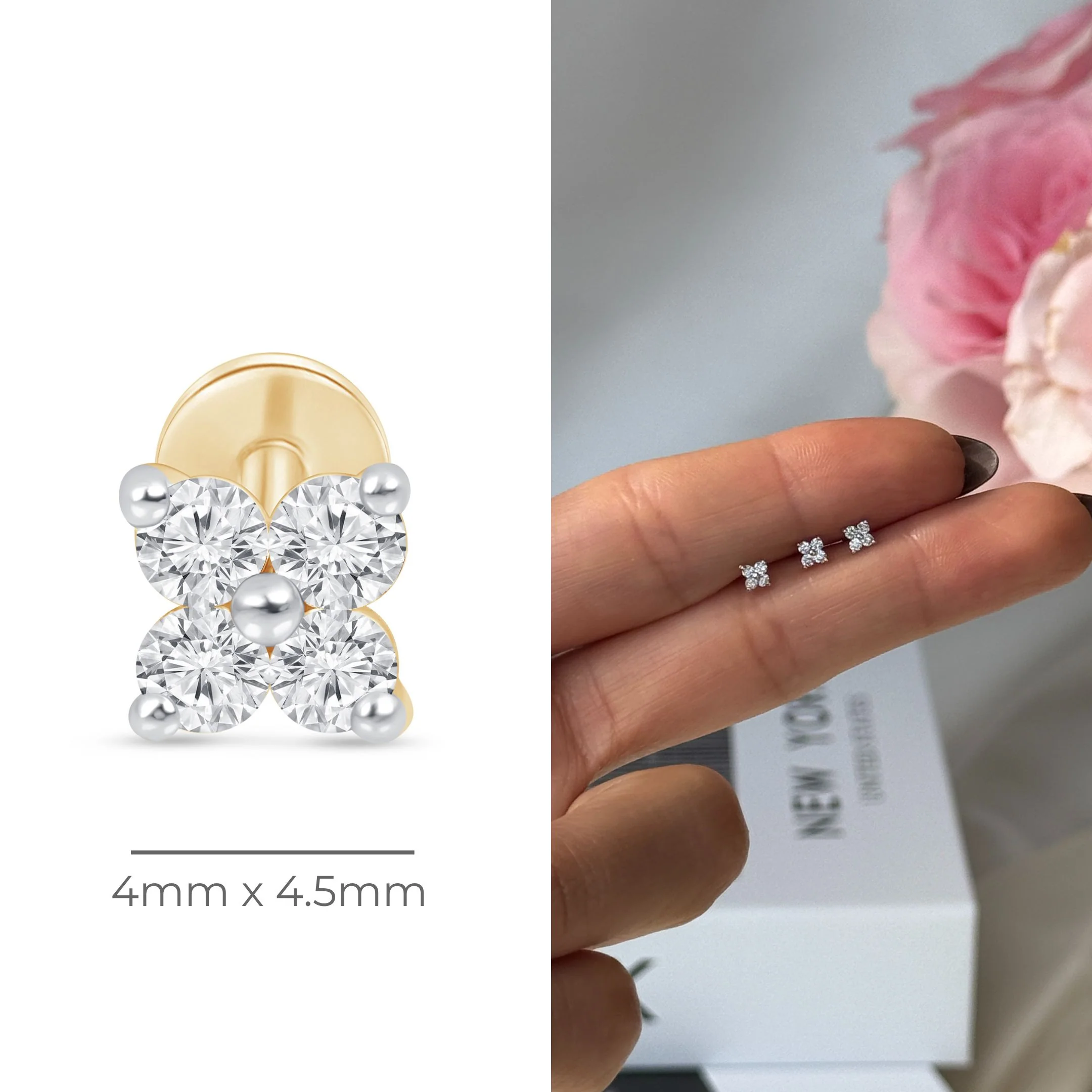 Yellow Gold Diamond Petal Flower Flat Back Earring - Image 9