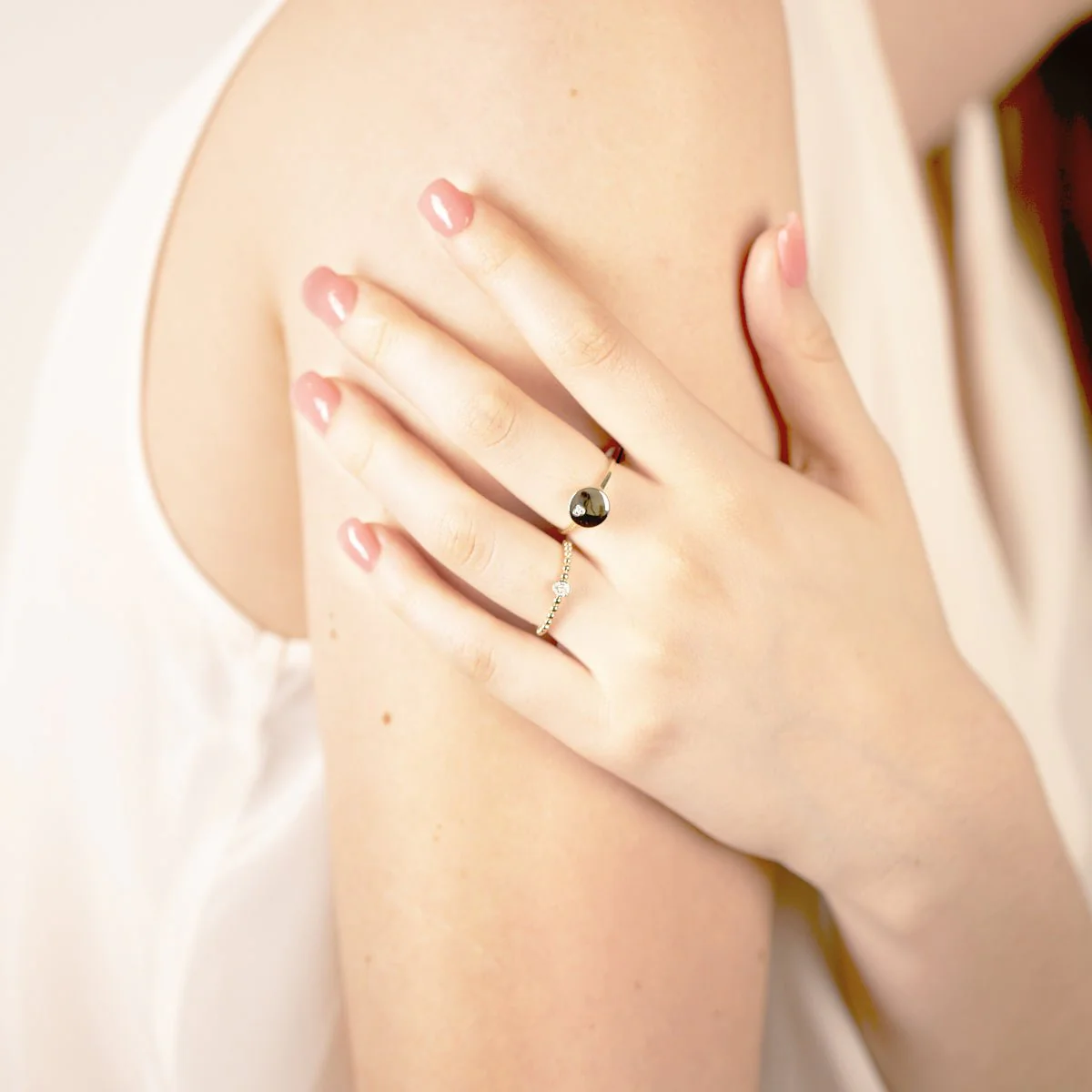 Diamond Heart Disc Signet Ring in Solid 14k Yellow Gold - Image 2