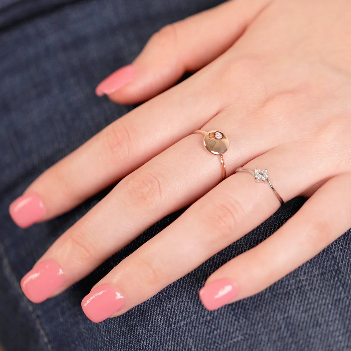 Diamond Heart Disc Signet Ring in Solid 14k Yellow Gold - Image 3