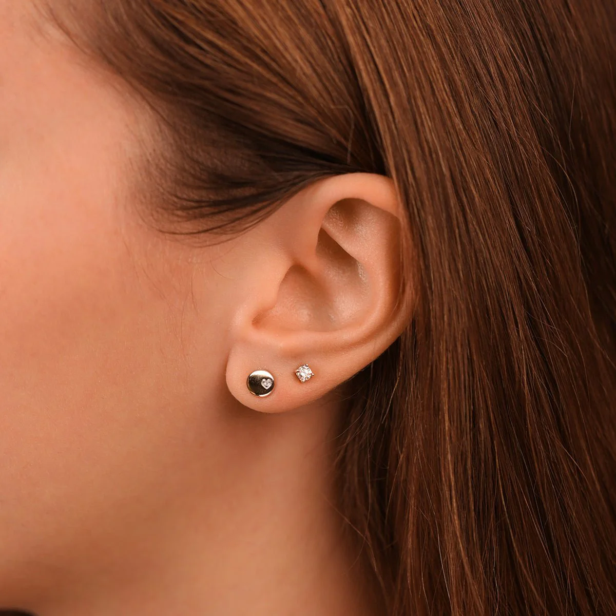 Rose Gold Diamond Heart Disc Earring - Image 2