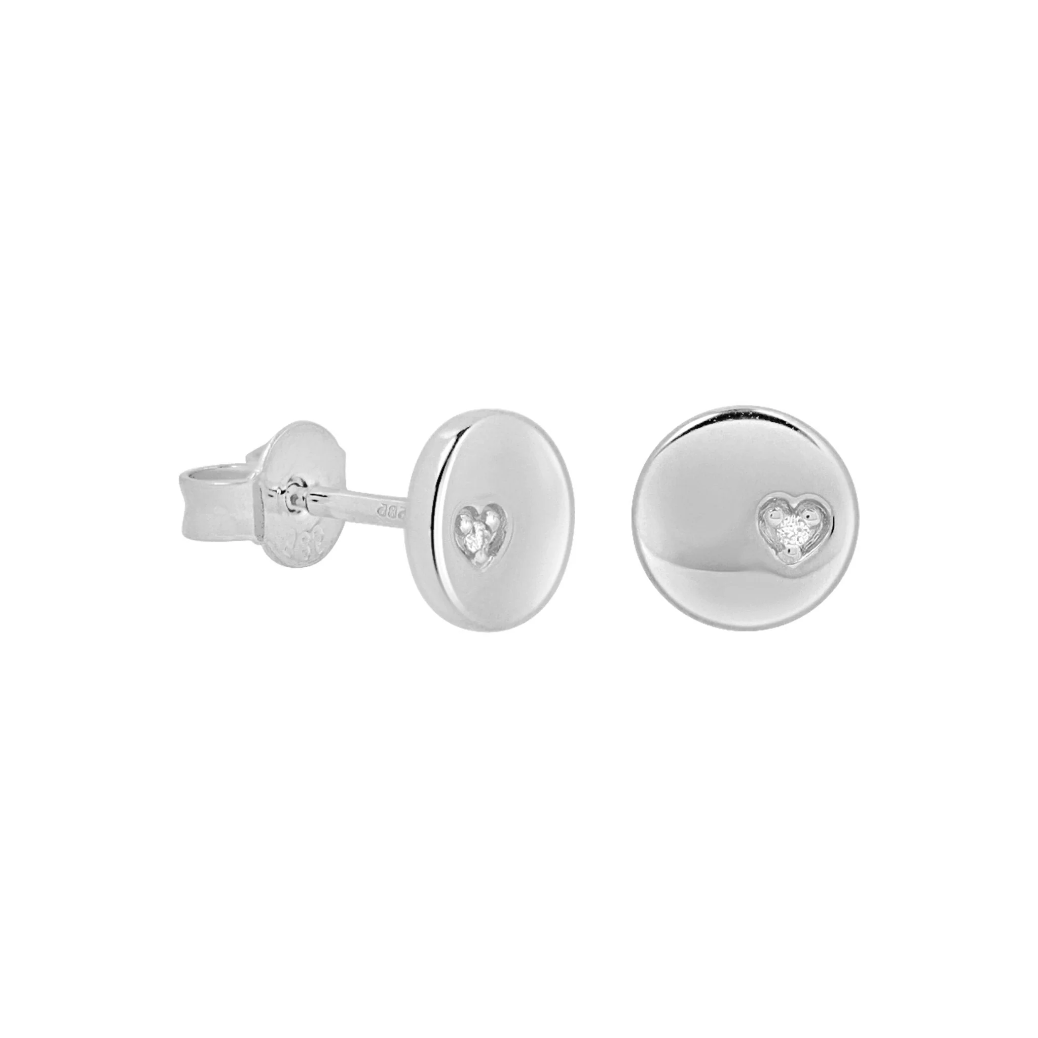 White Gold Diamond Heart Disc Stud