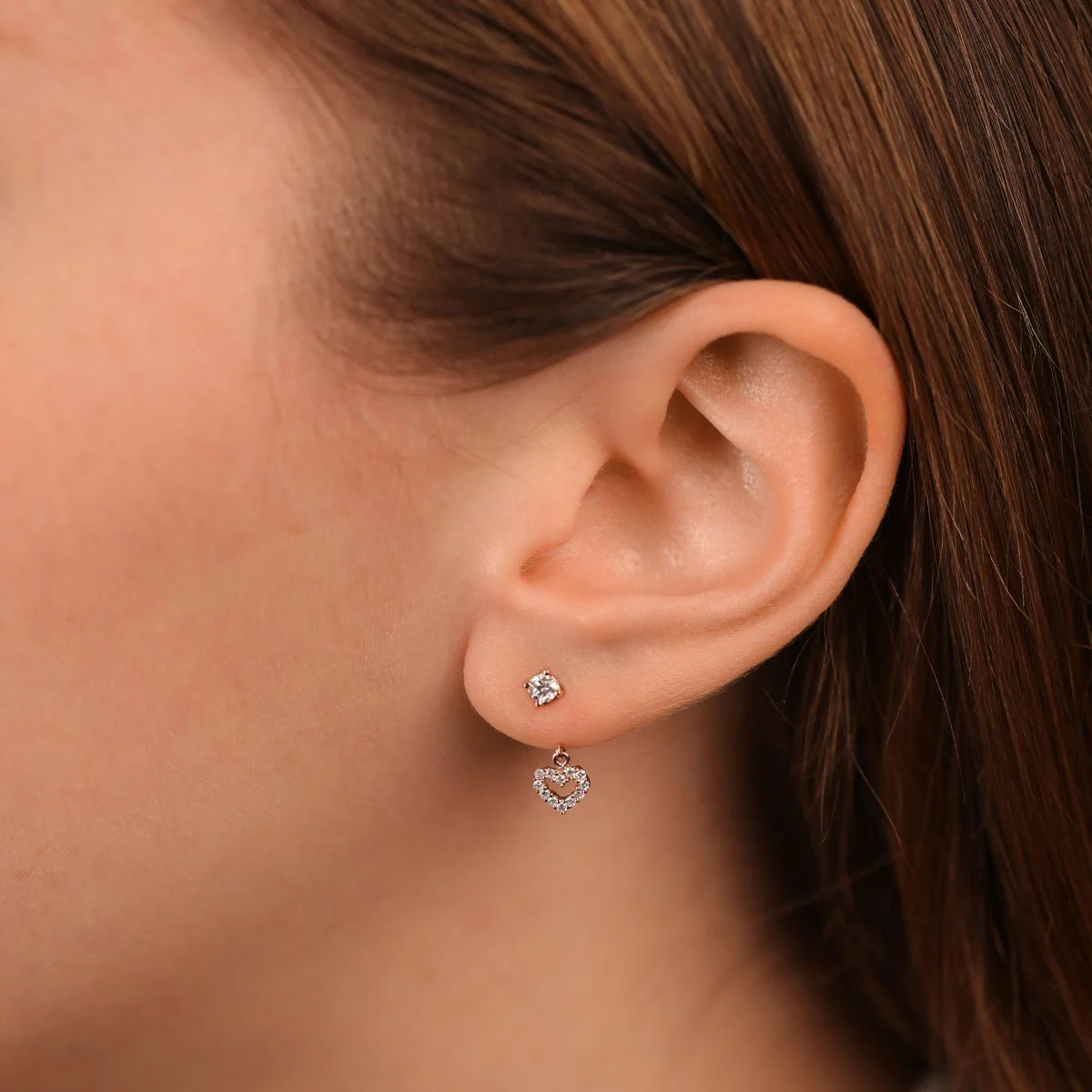 Rose Gold Diamond Heart Ear Jacket - Image 2