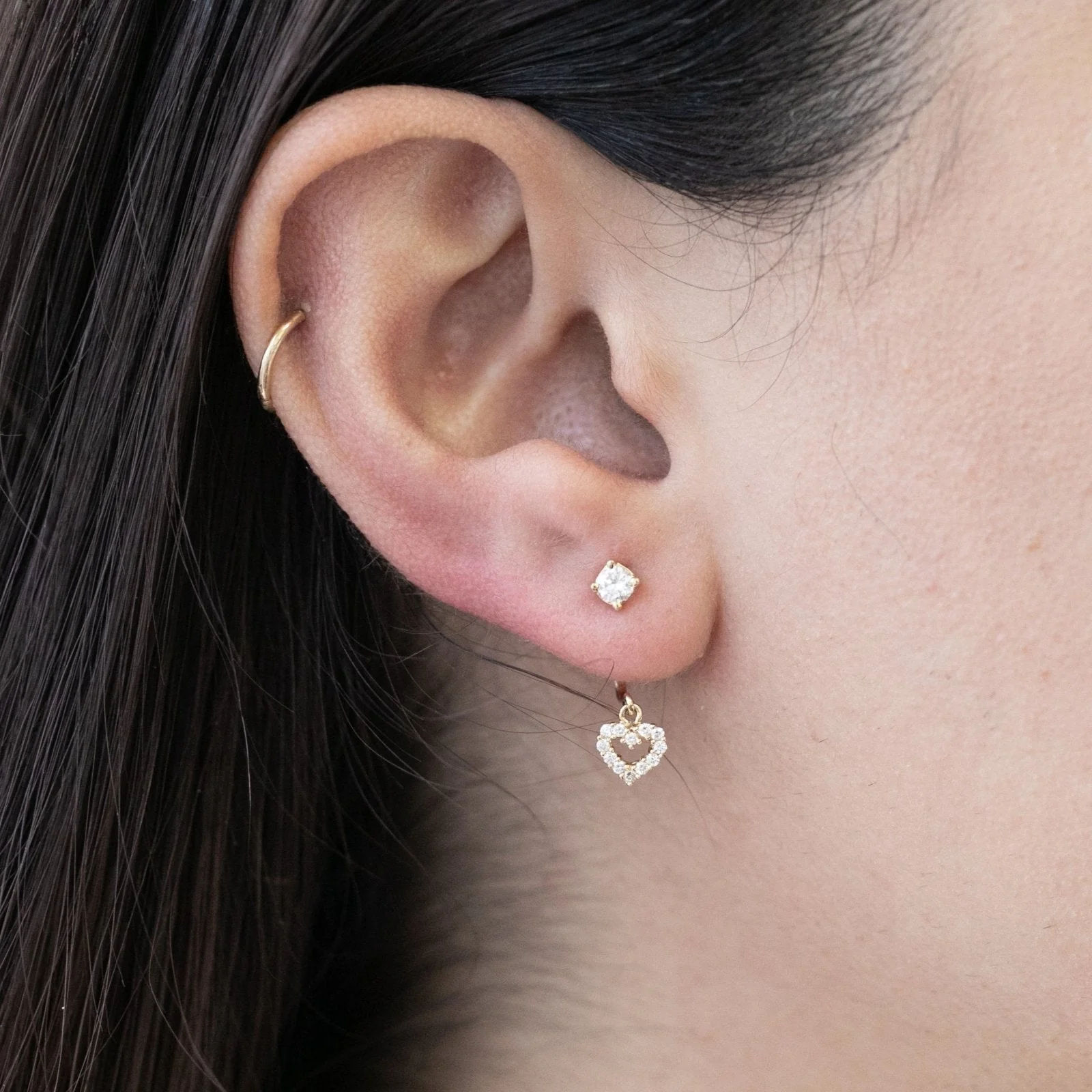 Yellow Gold Diamond Heart Ear Jacket - Image 2