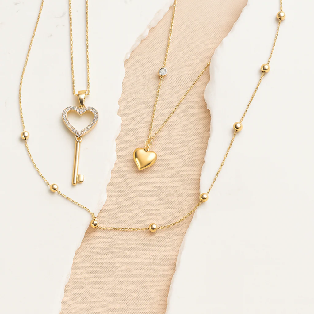 Yellow Gold Heart & Key Diamond Pendant Necklace - Image 2
