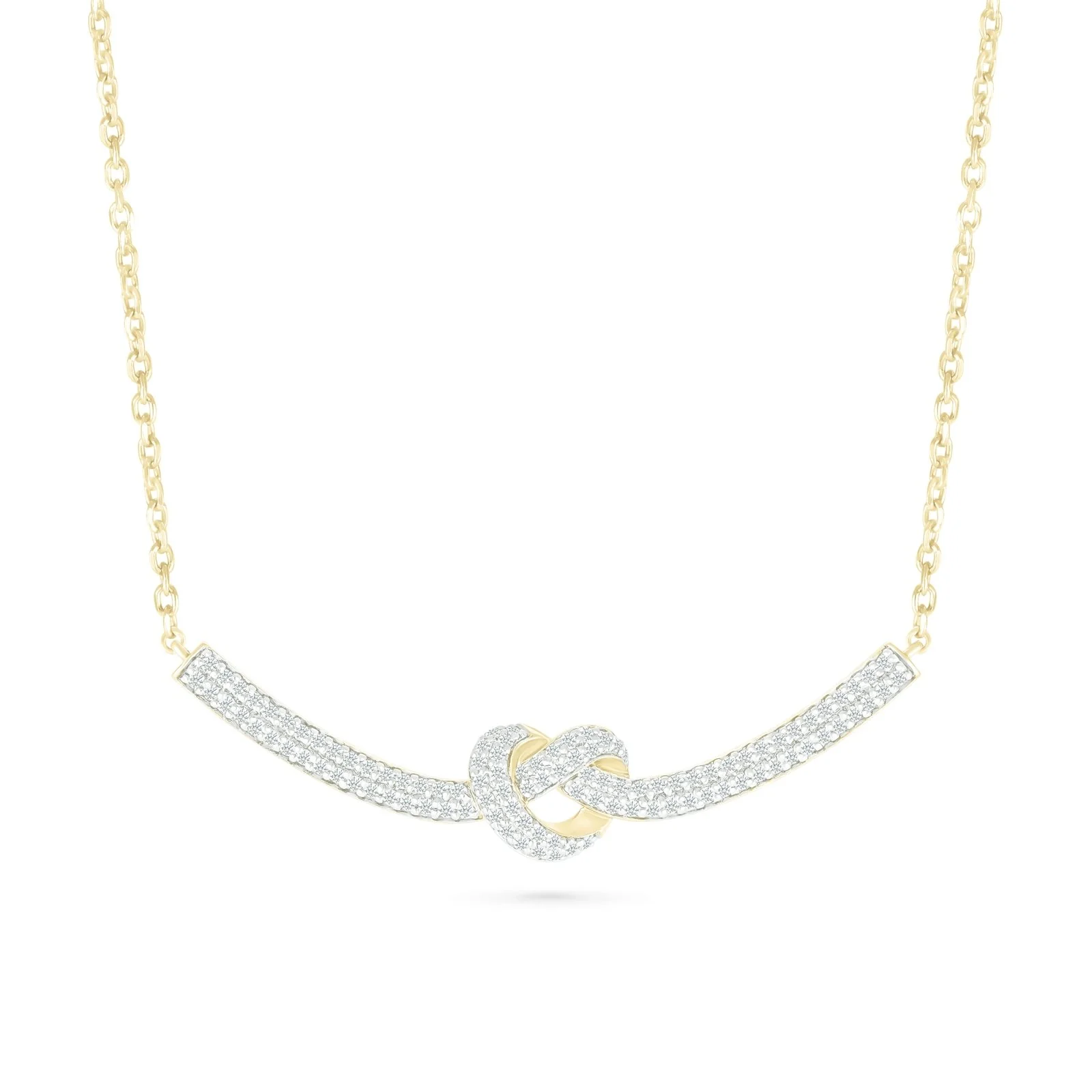 Yellow Gold Heart Knot Diamond Bar Necklace