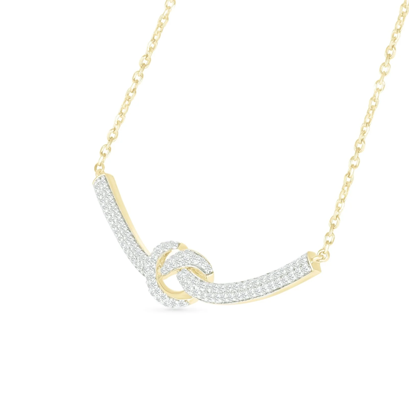 Yellow Gold Heart Knot Diamond Bar Necklace - Image 2