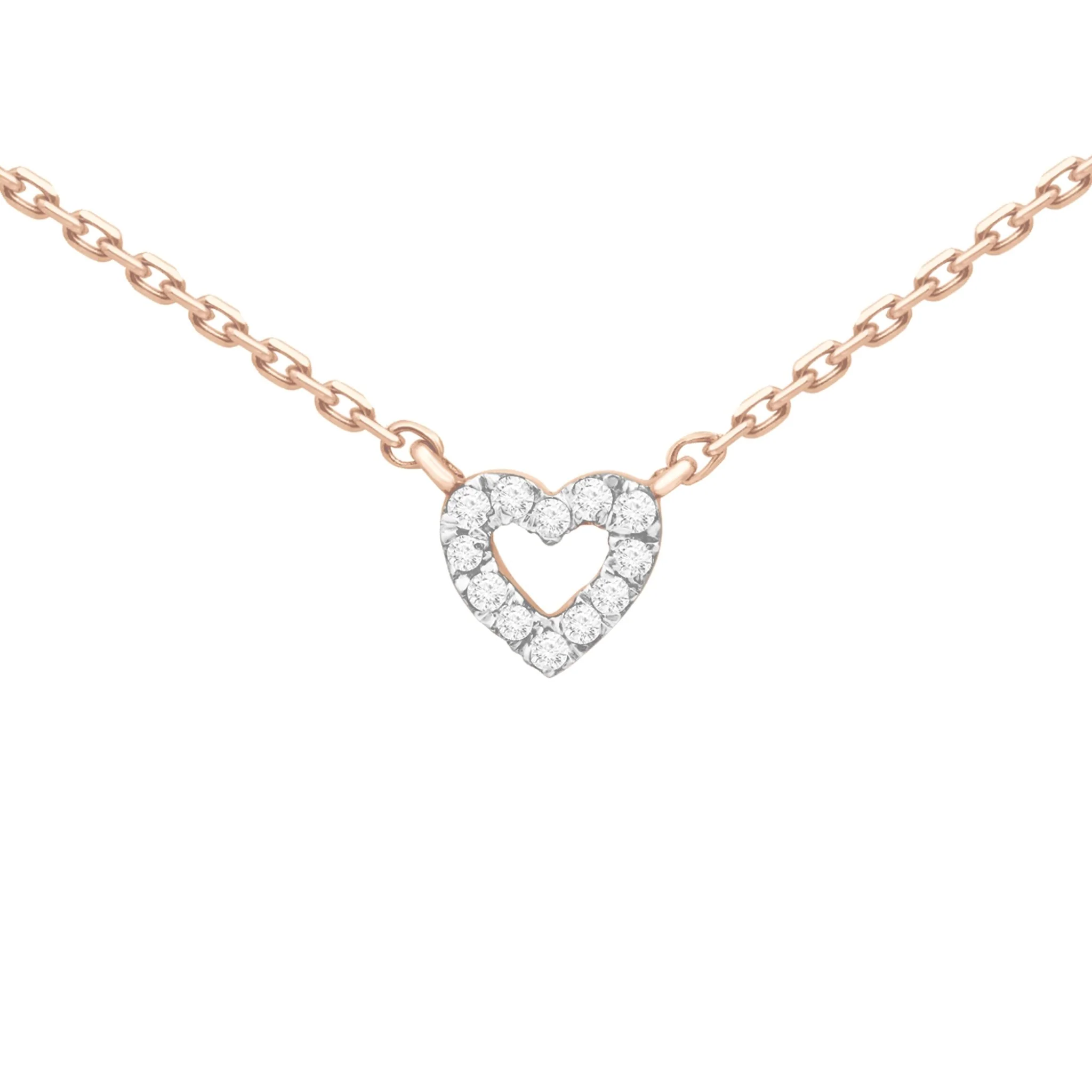 Rose Gold Diamond Heart Station Necklace