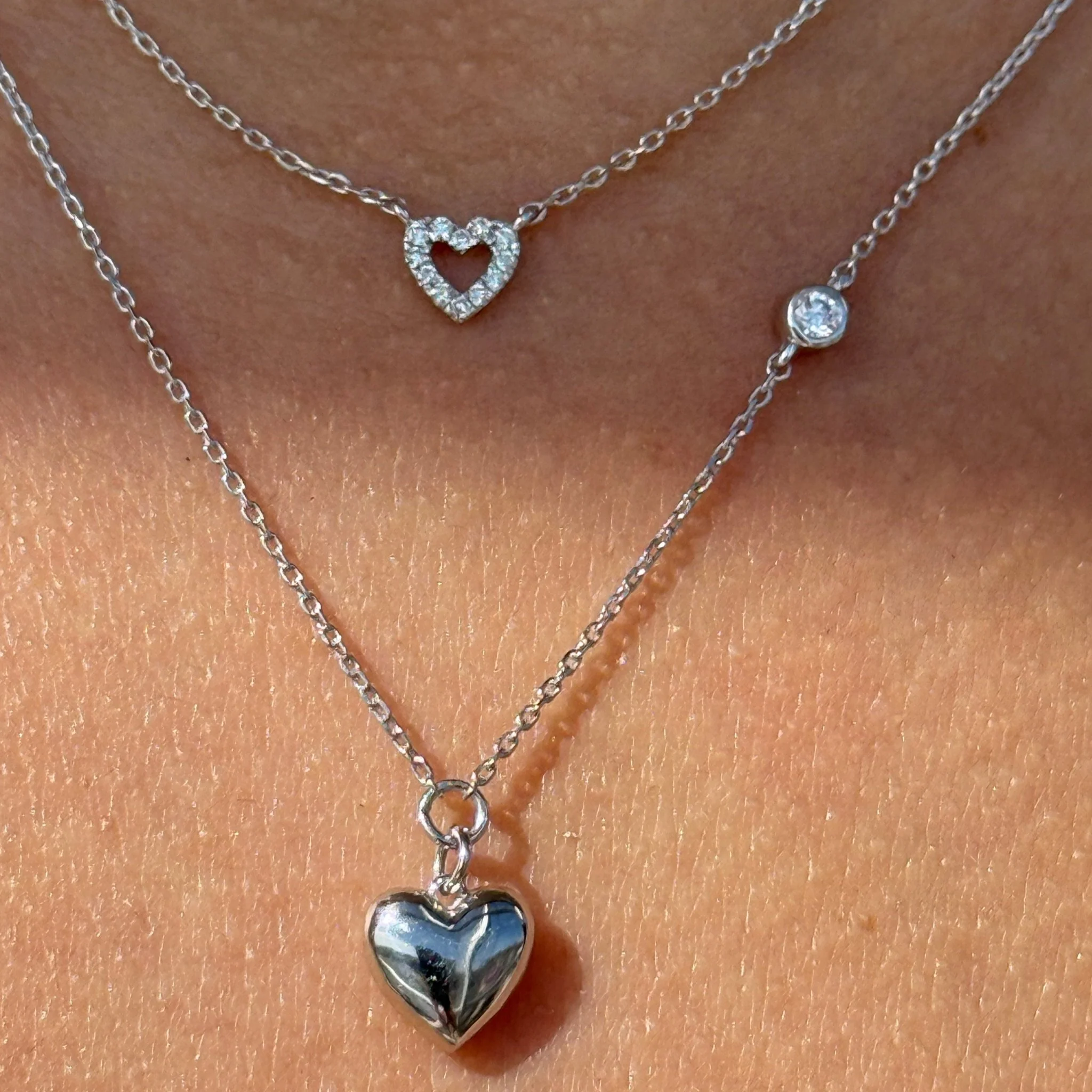Rose Gold Diamond Heart Station Necklace - Image 7