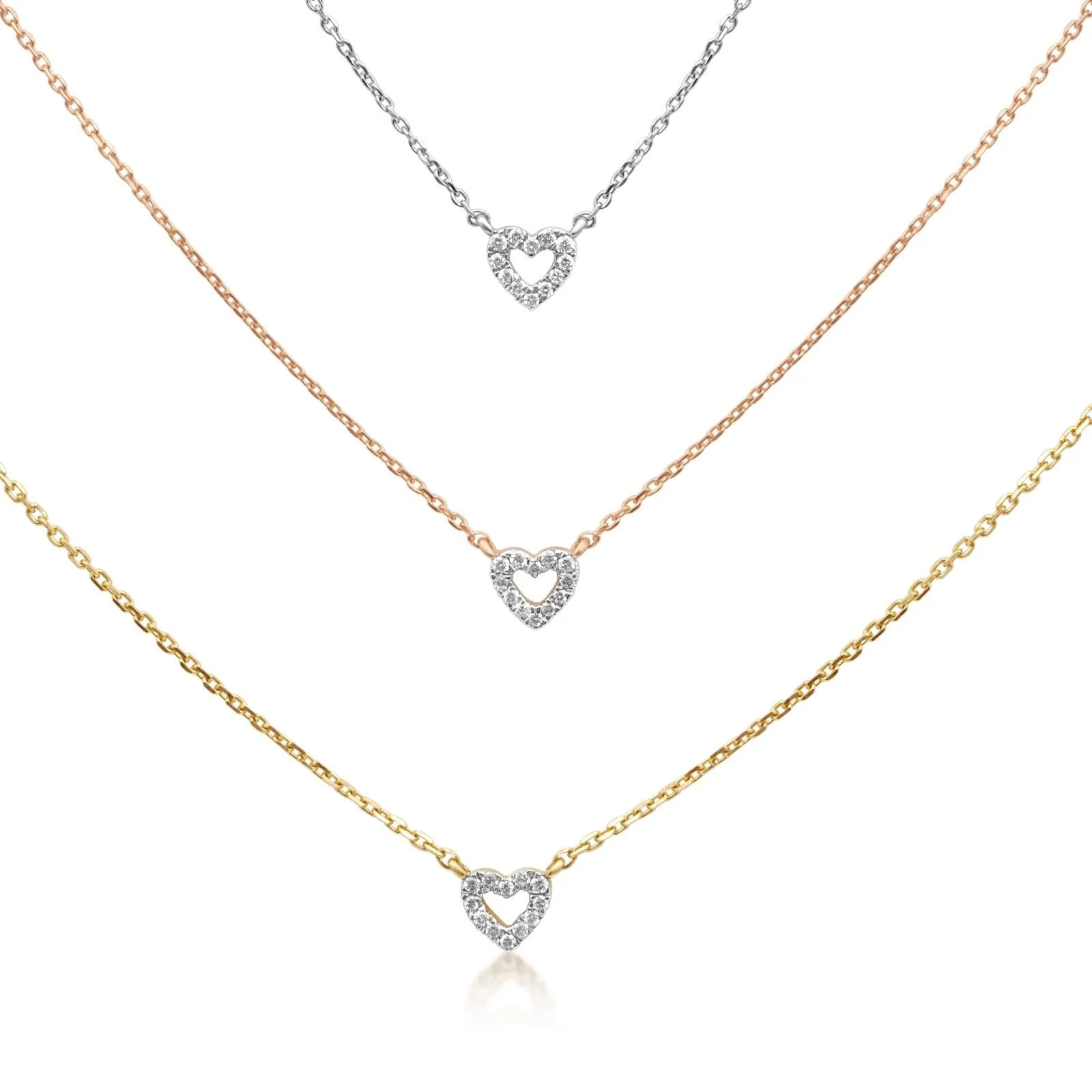 White Gold Heart Diamond Station Necklace