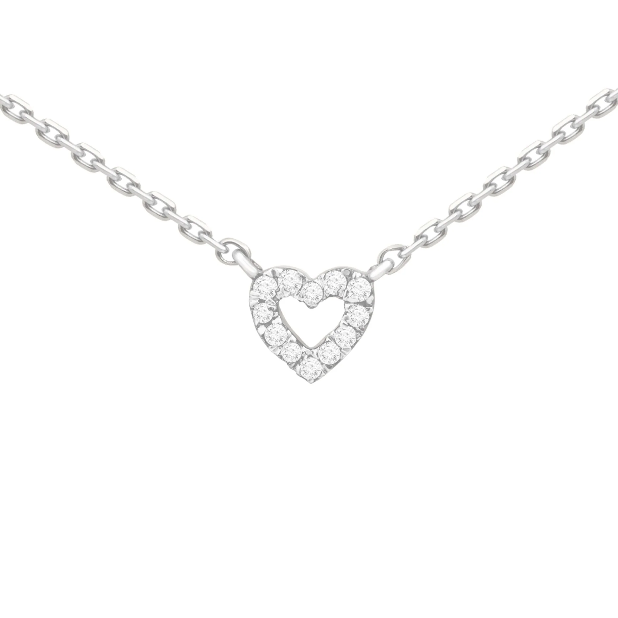 White Gold Heart Diamond Station Necklace - Image 2