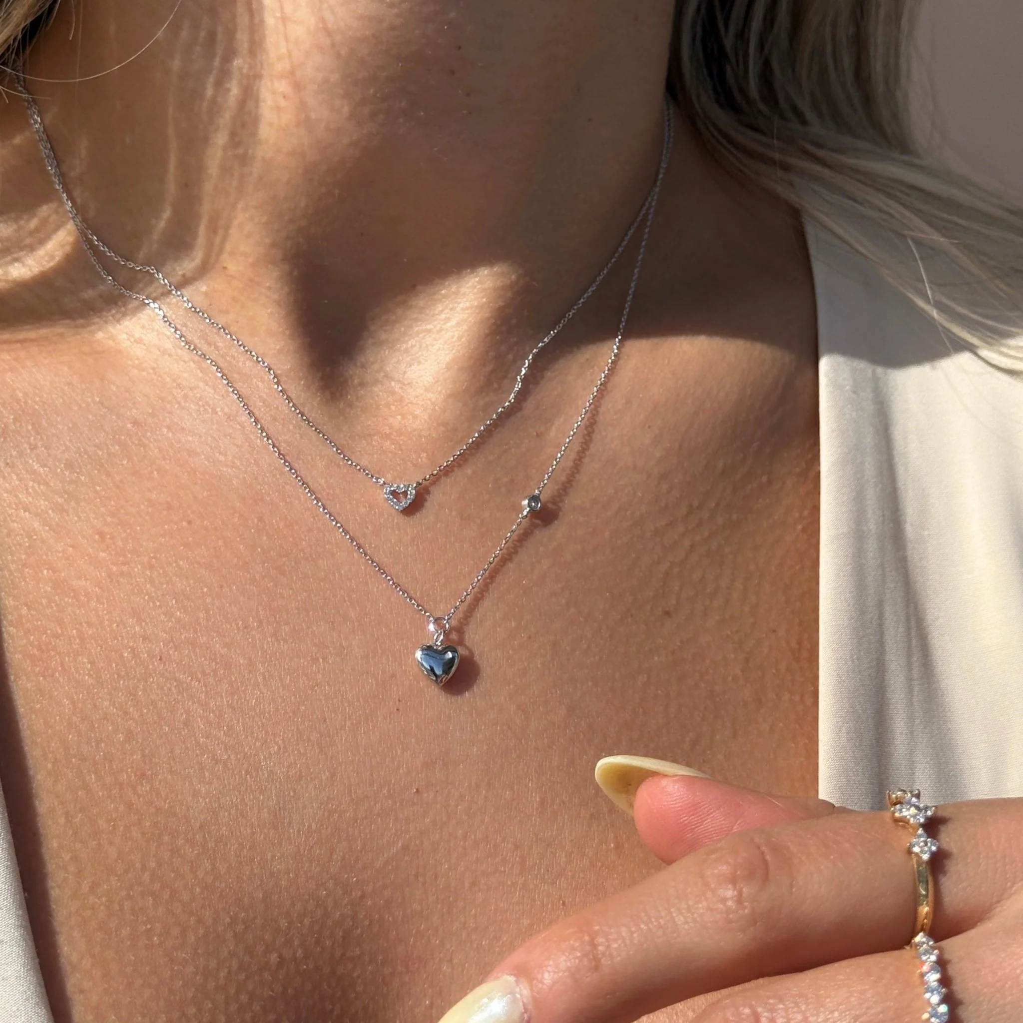 White Gold Heart Diamond Station Necklace - Image 7