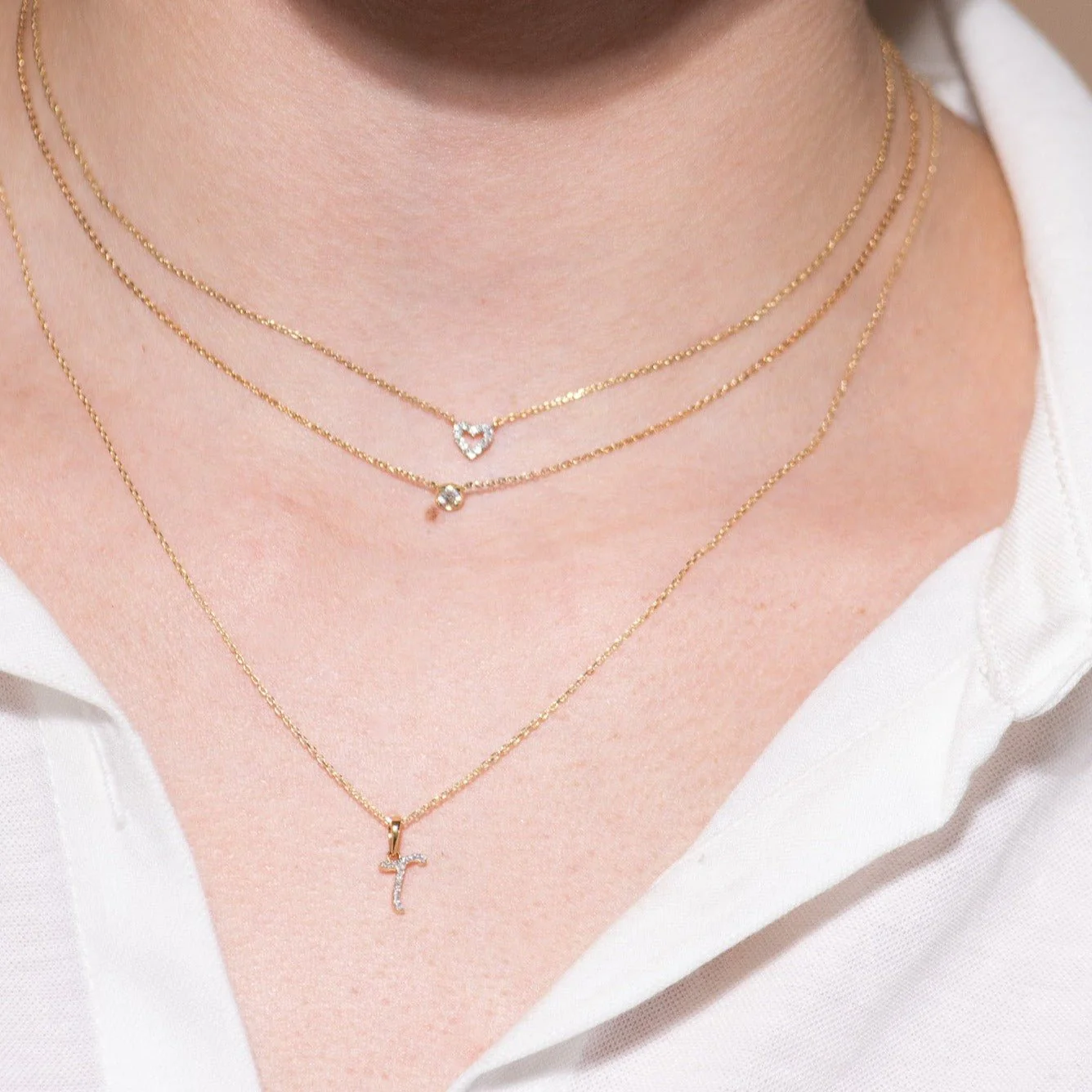Yellow Gold Heart Diamond Station Necklace - Image 4