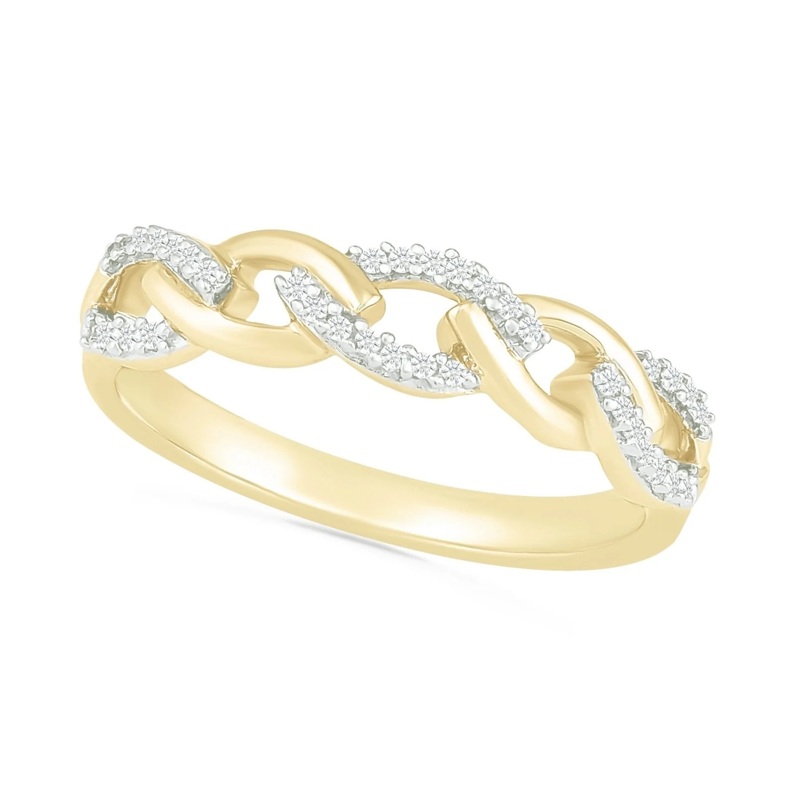 Interlocking Diamond and Gold Cable Ring in Solid 10k Yellow Gold