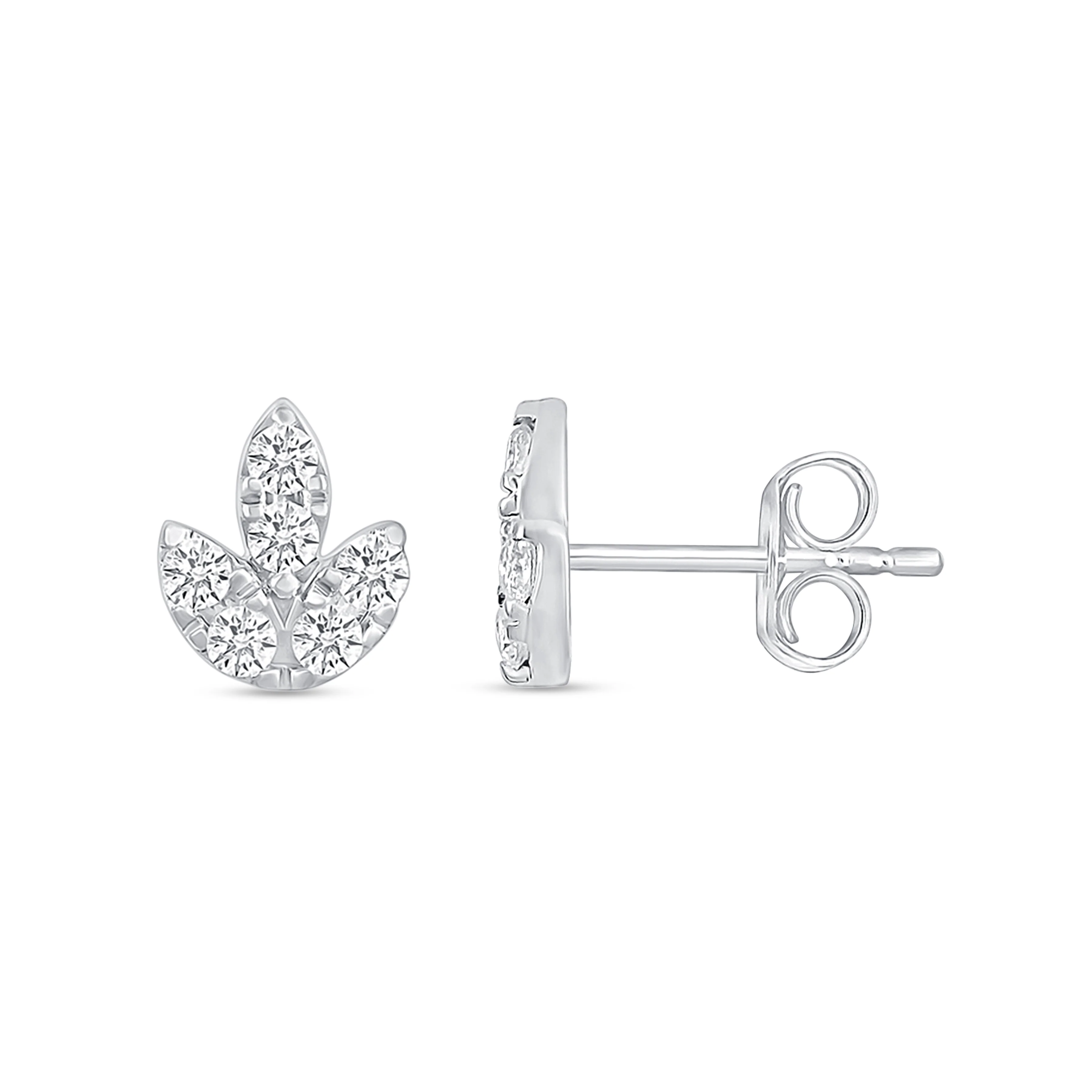 White Gold Leaf Diamond Screw Back Earring - Image 2