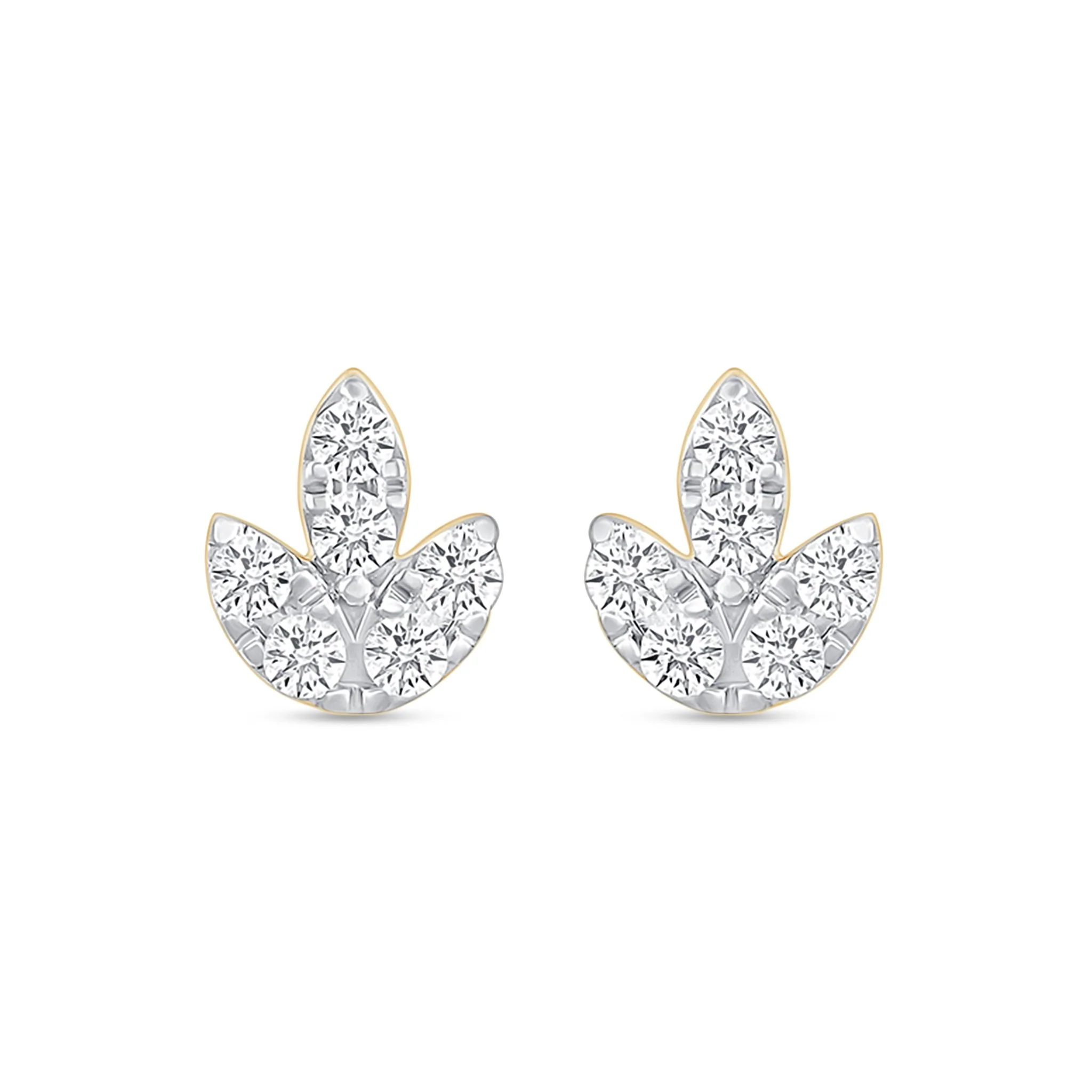 Yellow Gold Leaf Diamond Screw Back Earring